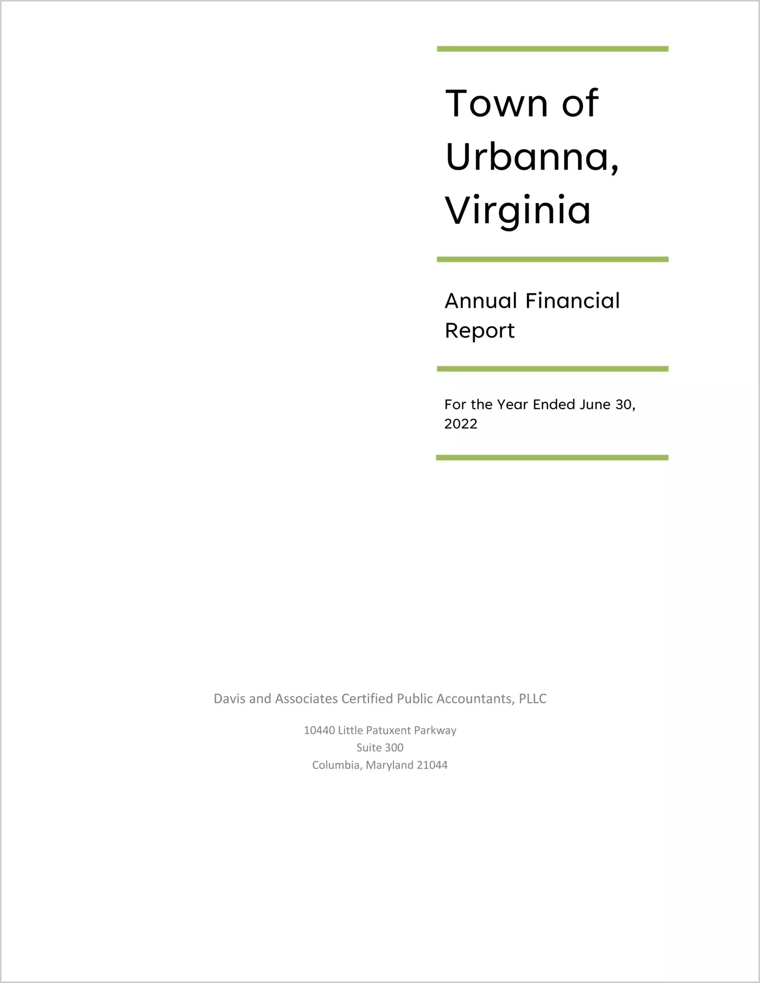 preview of 2022 Annual Financial Report for Town of Urbanna