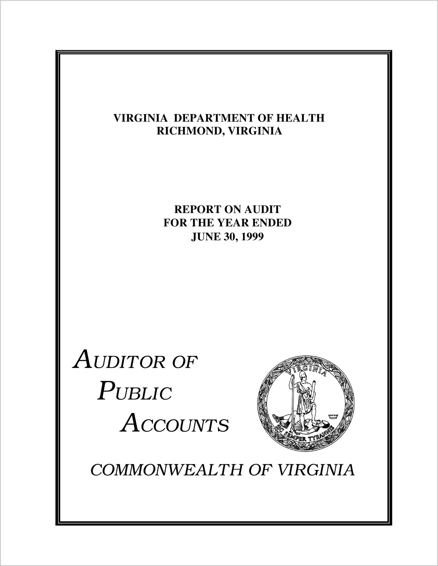 Department of Health for the year ended June 30, 1999