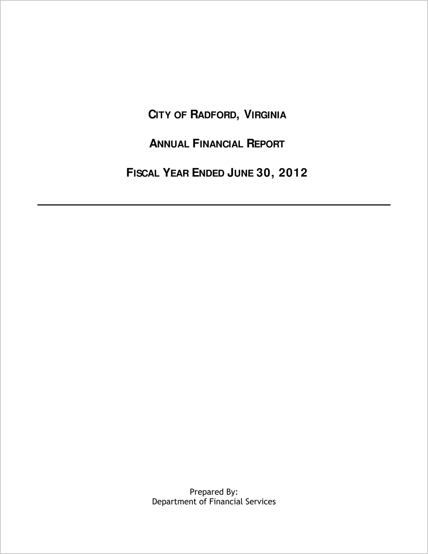 2012 Annual Financial Report for City of Radford
