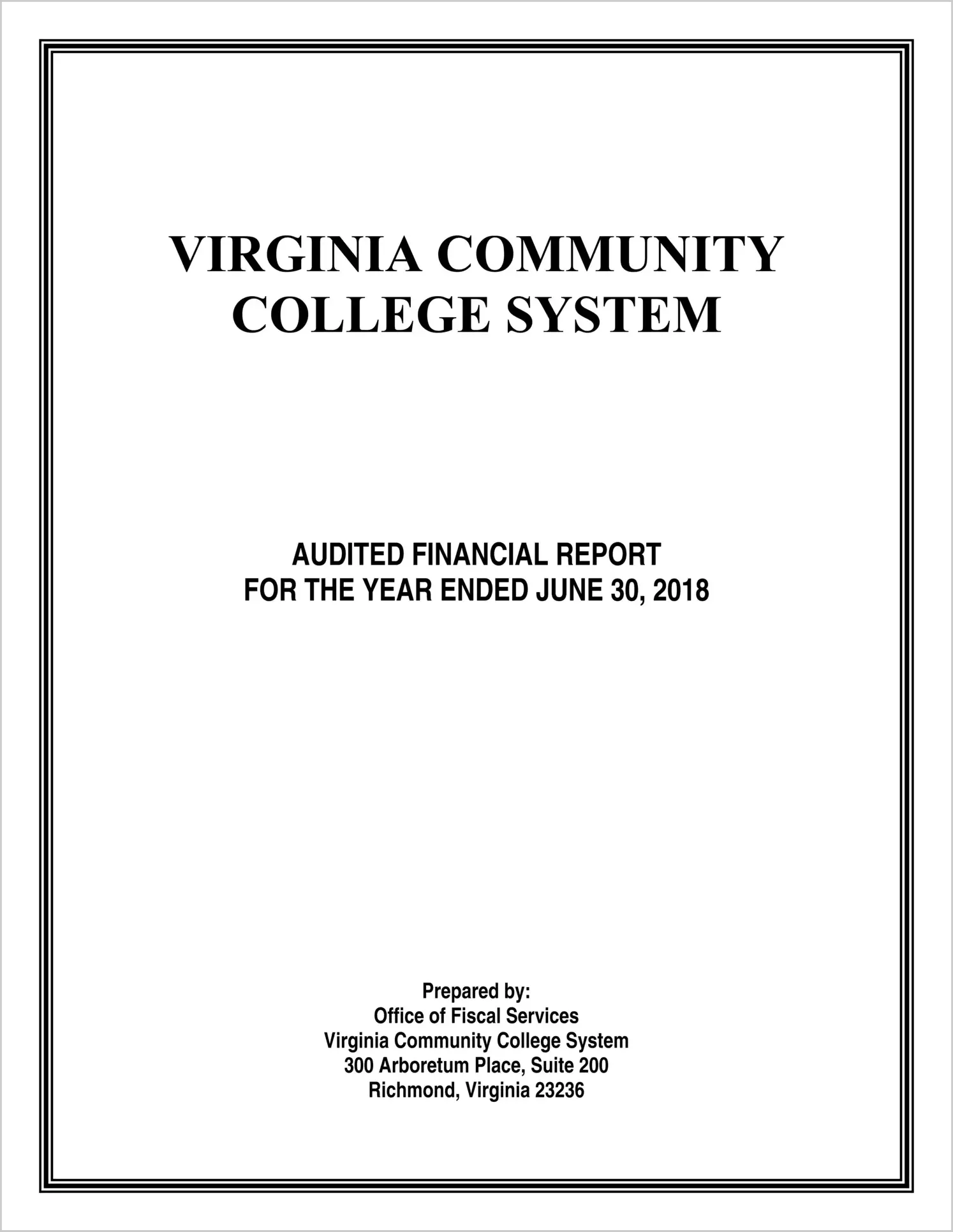 Virginia Community College System Financial Statements  for the year ended June 30, 2018