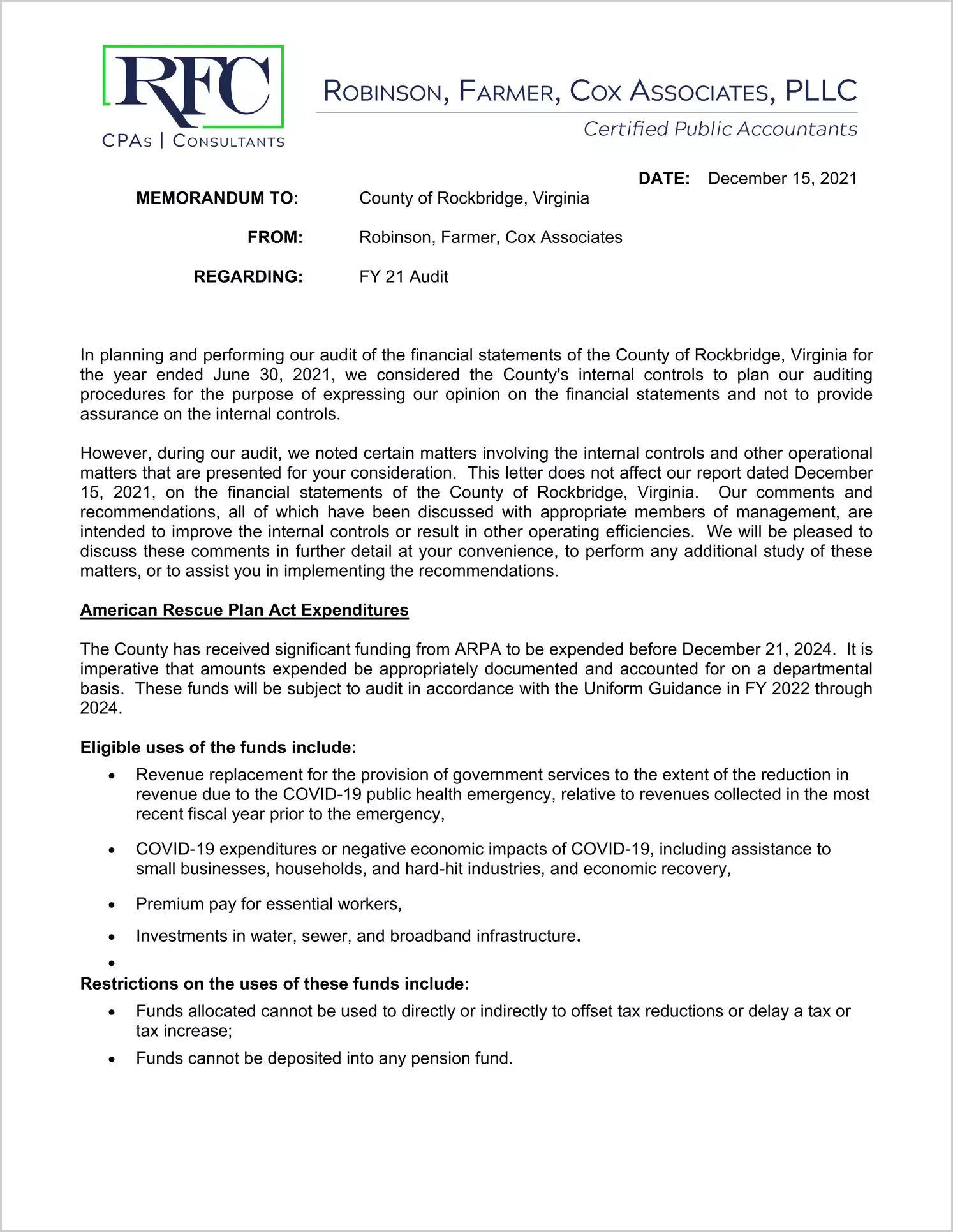 preview of 2021 Management Letter for County of Rockbridge