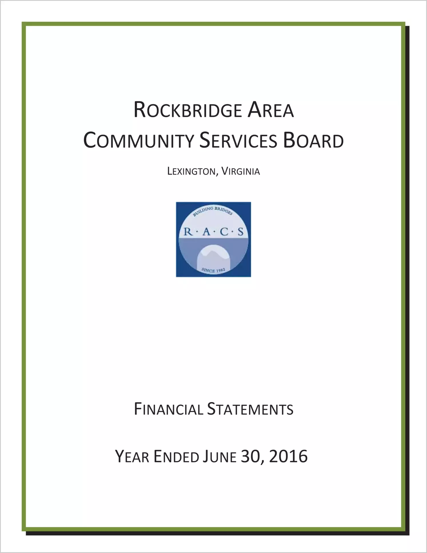 2016 ABC/Other Annual Financial Report  for Rockbridge Area Community Services Board