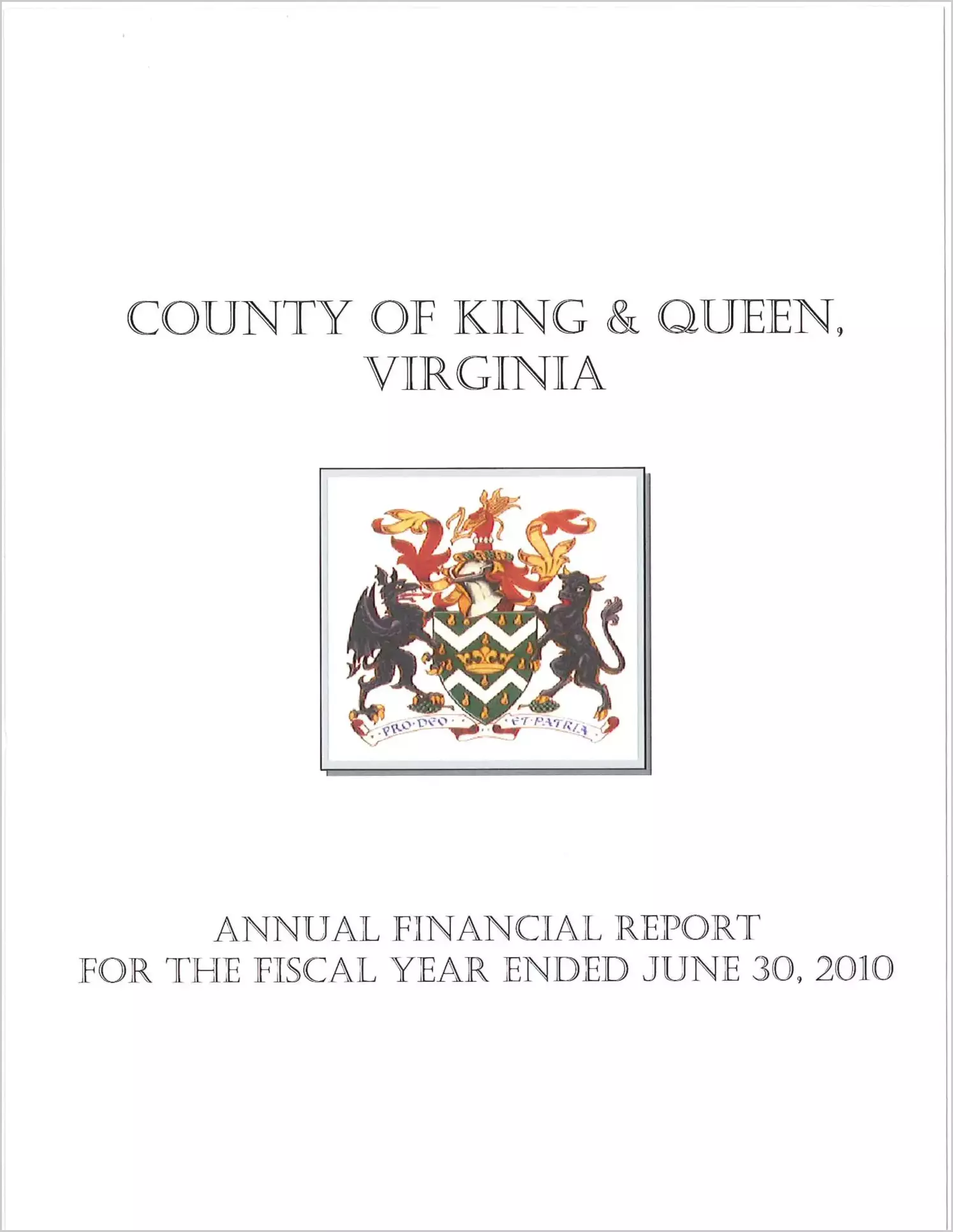 2010 Annual Financial Report for County of King & Queen