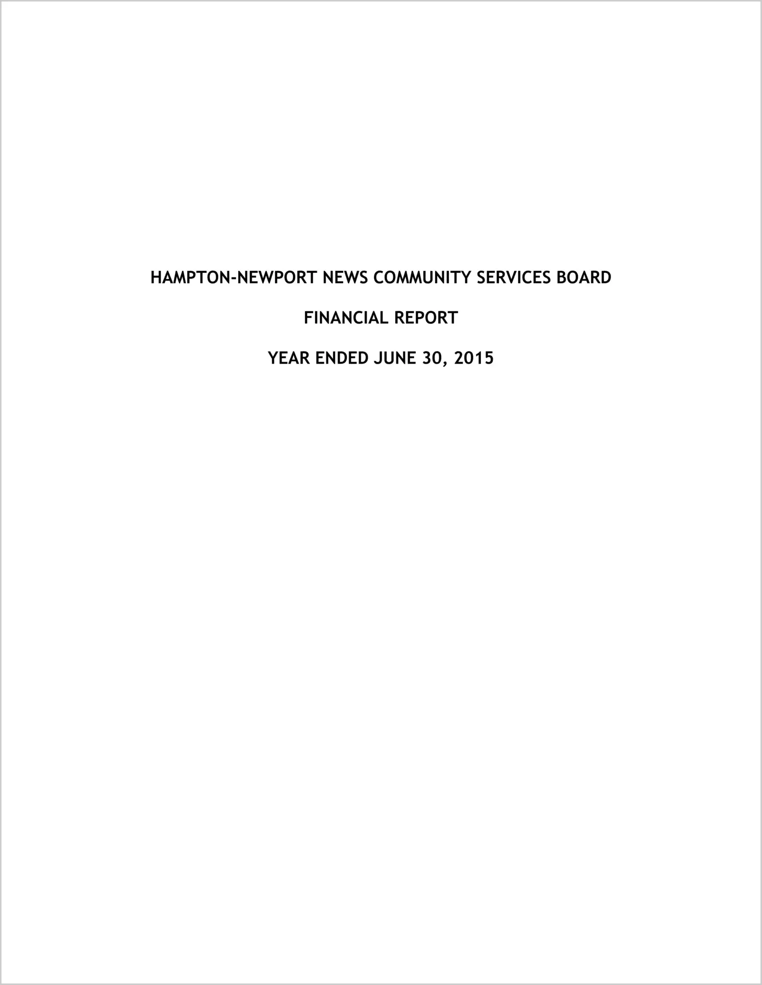 2015 ABC/Other Annual Financial Report  for Hampton-Newport News Community Services Board