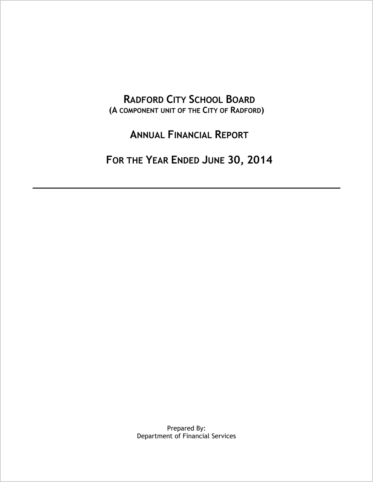 2014 Public Schools Annual Financial Report for City of Radford