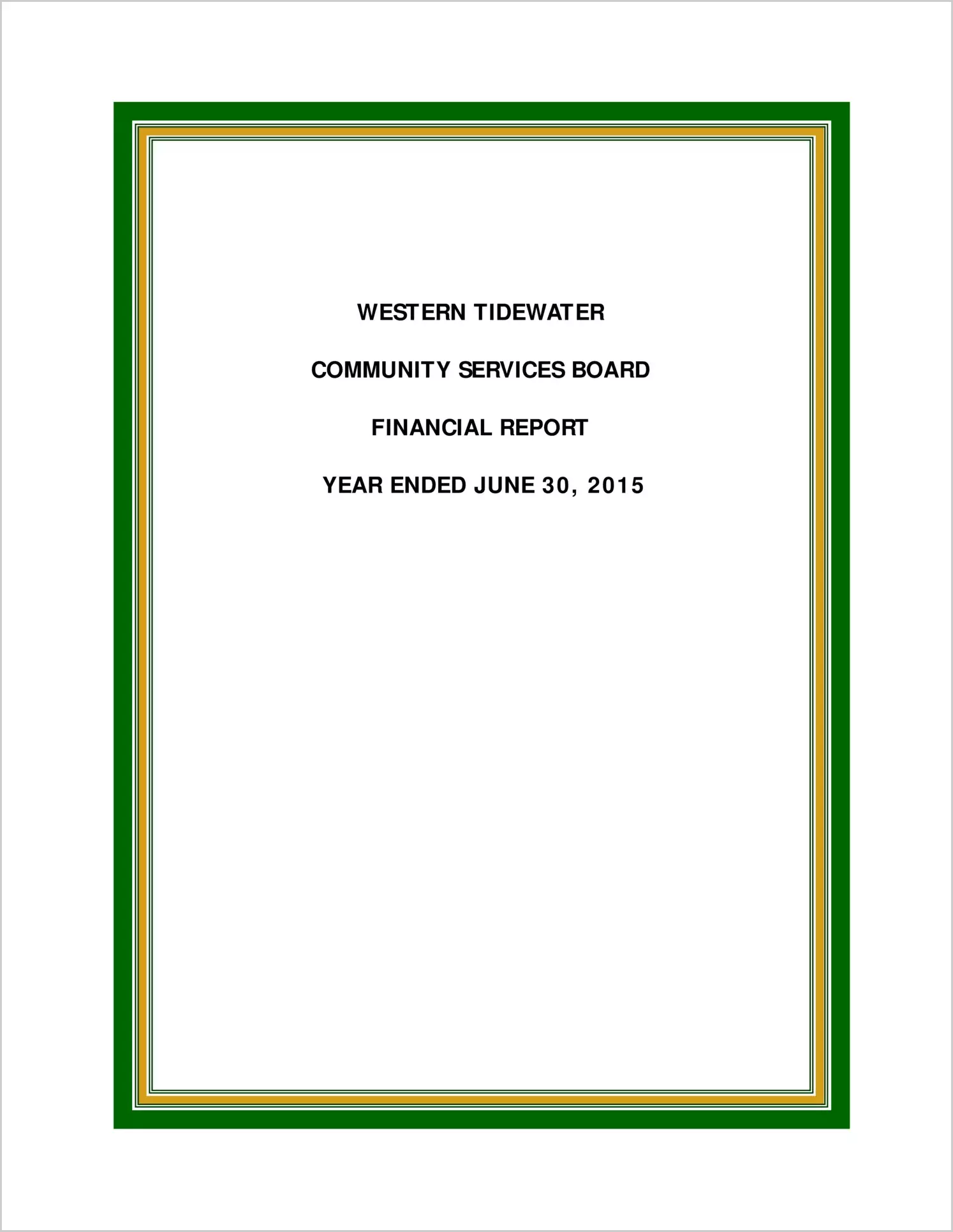 2015 ABC/Other Annual Financial Report  for Western Tidewater Community Services Board