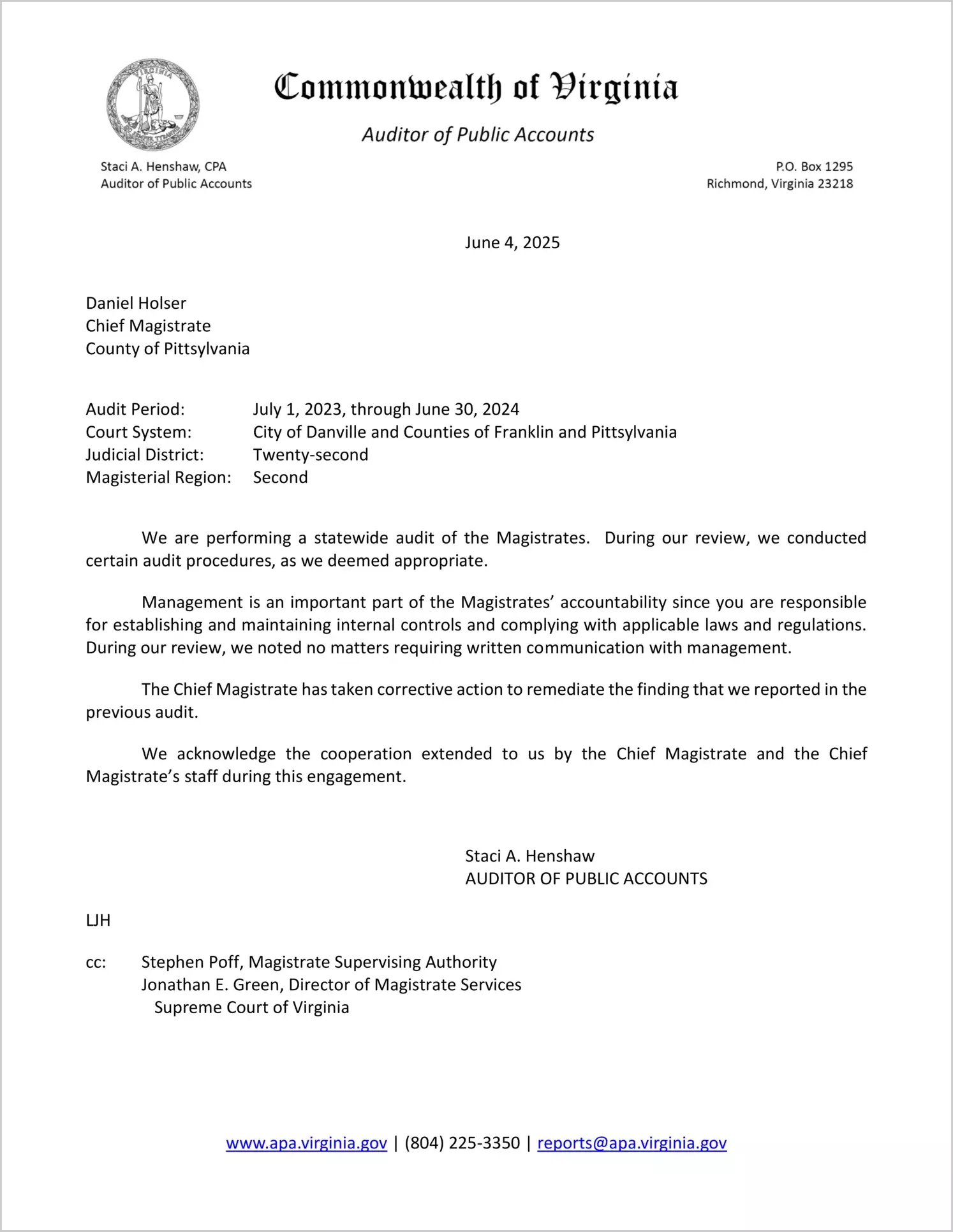 Magistrate of the Judicial District 22 for the period July 1, 2023 through June 30, 2024