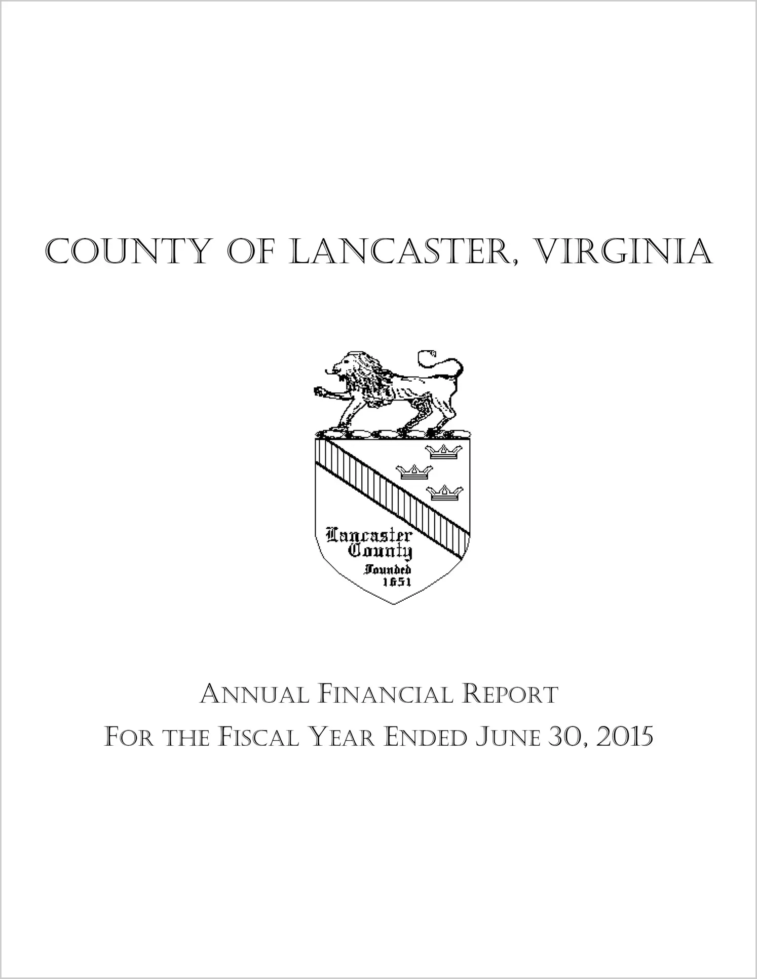 2015 Annual Financial Report for County of Lancaster