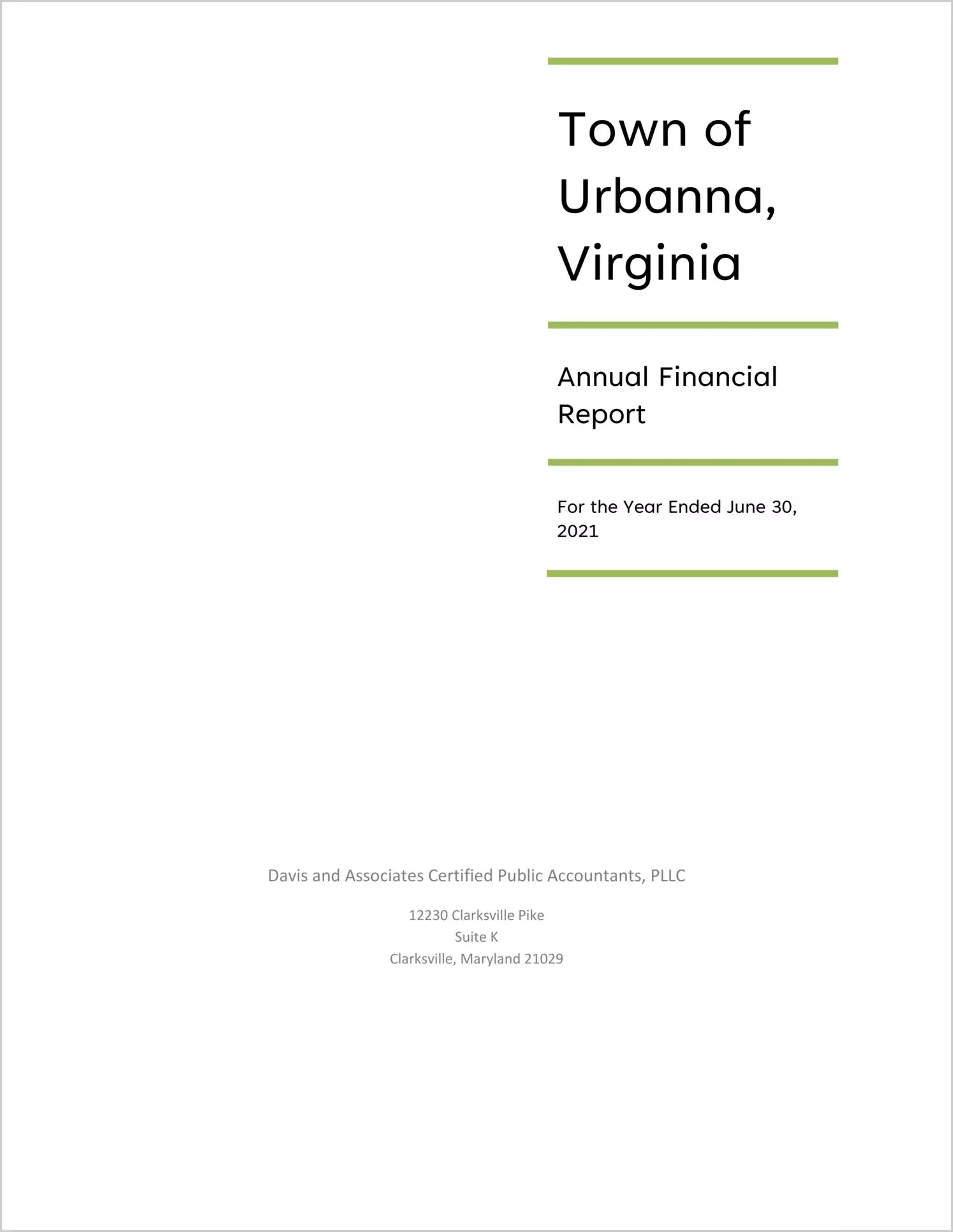 preview of 2021 Annual Financial Report for Town of Urbanna