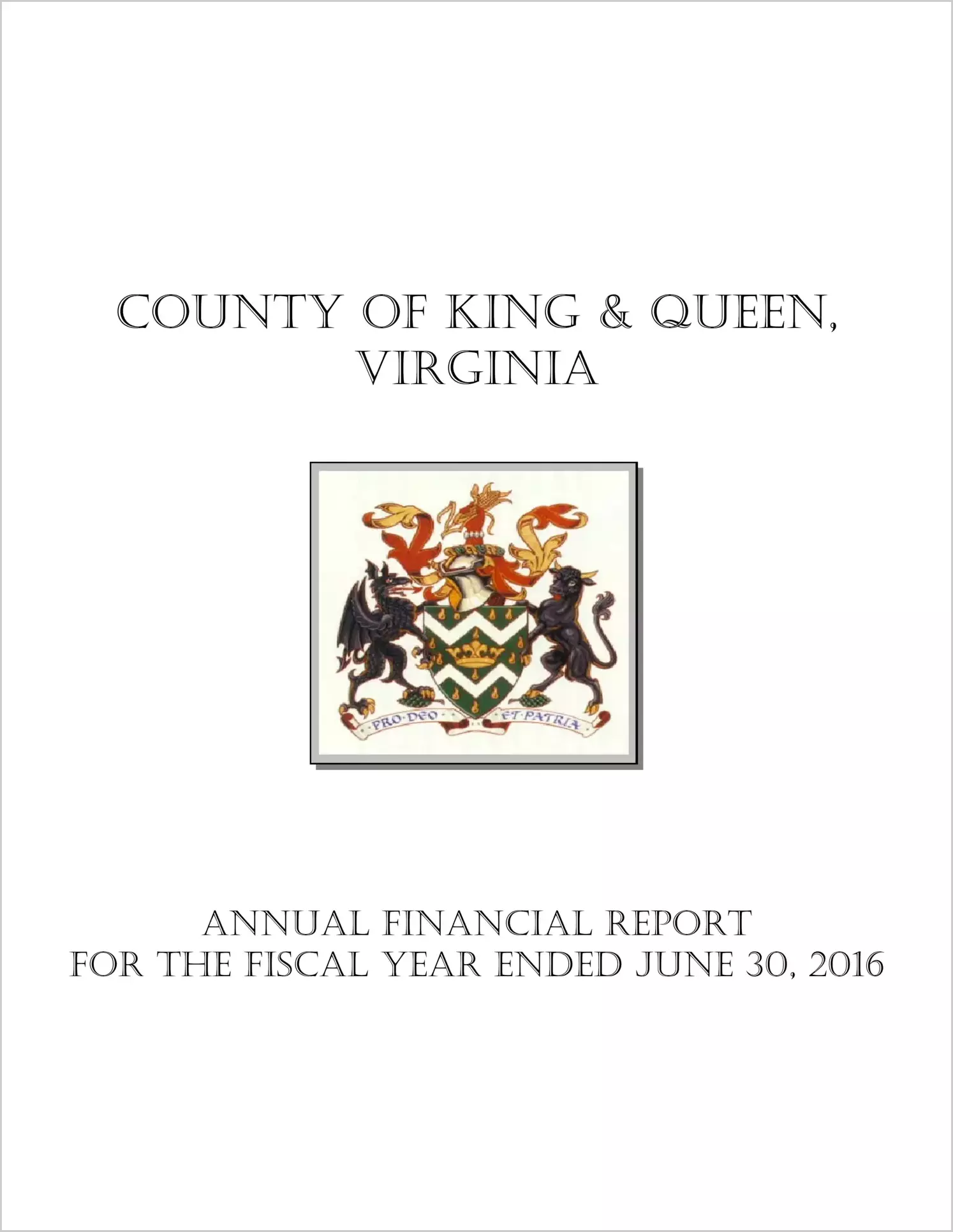2016 Annual Financial Report for County of King and Queen