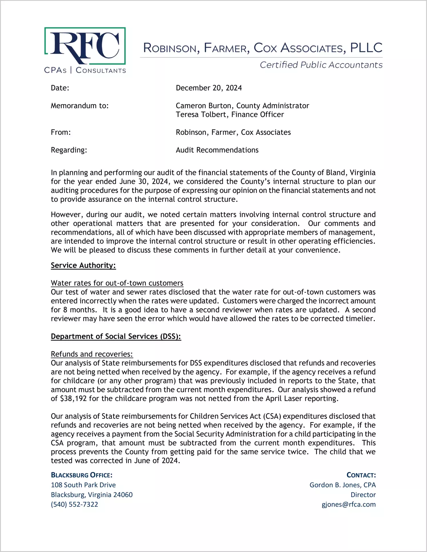 preview of 2024 Management Letter for County of Bland