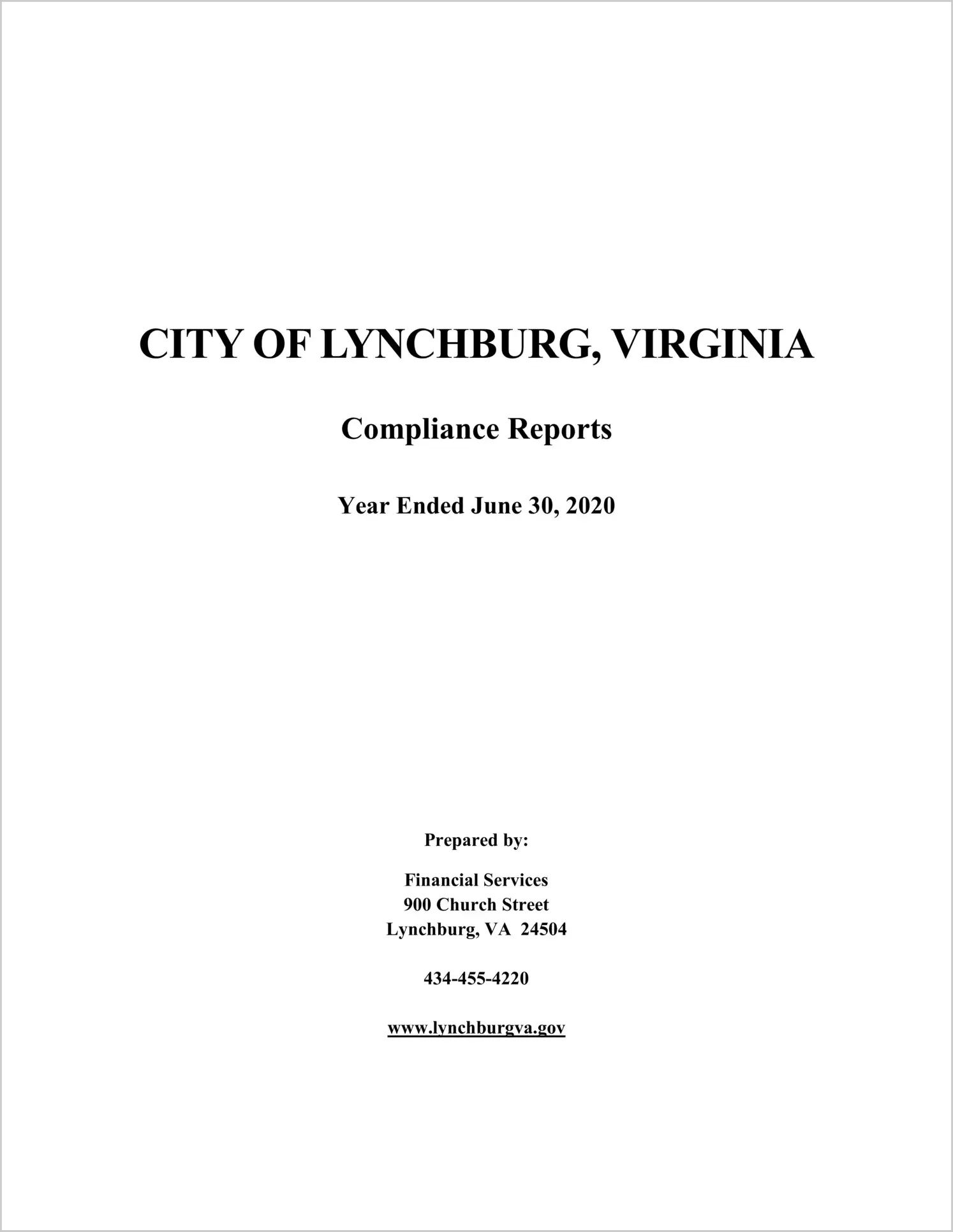 2020 Internal Control and Compliance Report for City of Lynchburg