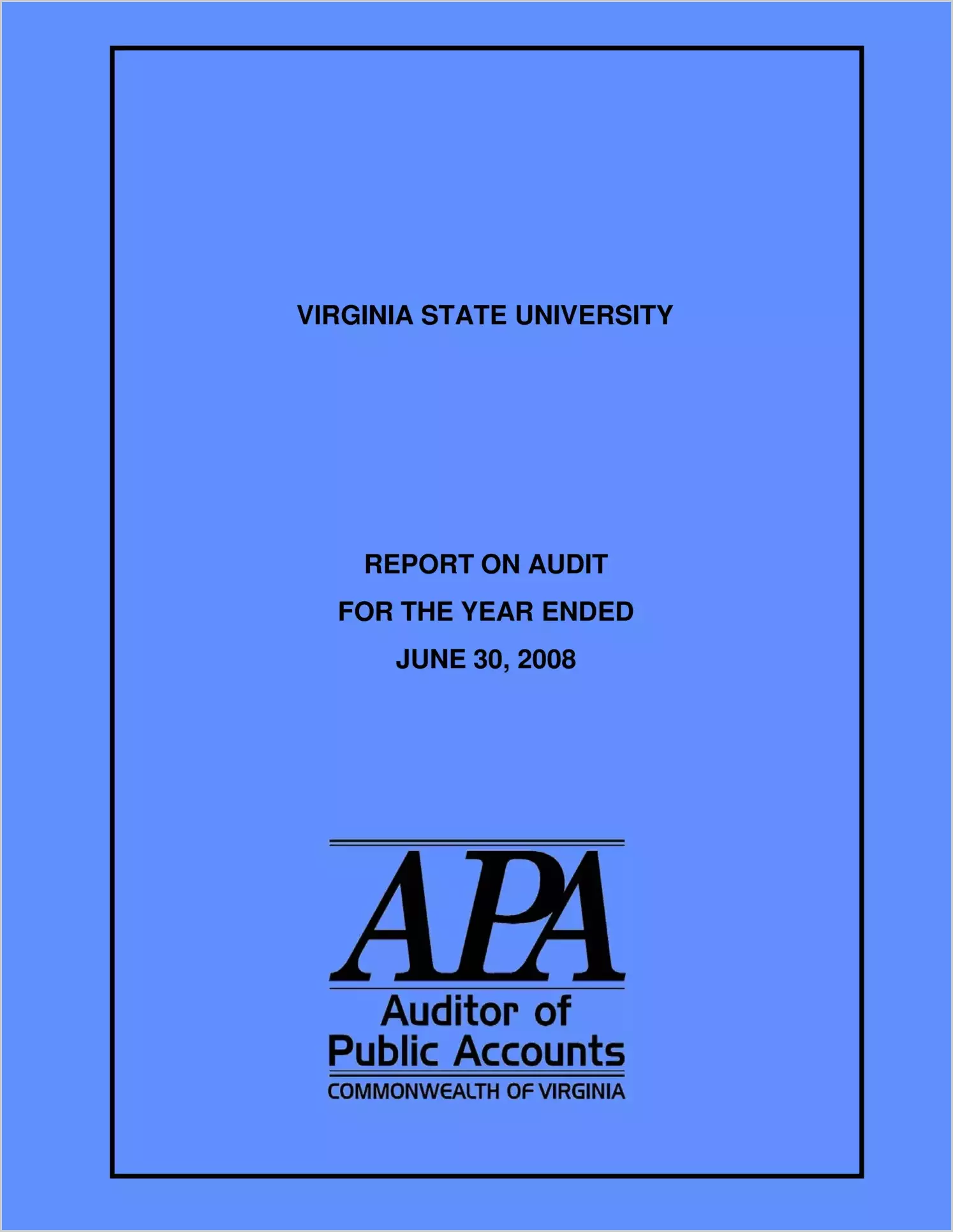 Virginia State University for the year ended June 30, 2008