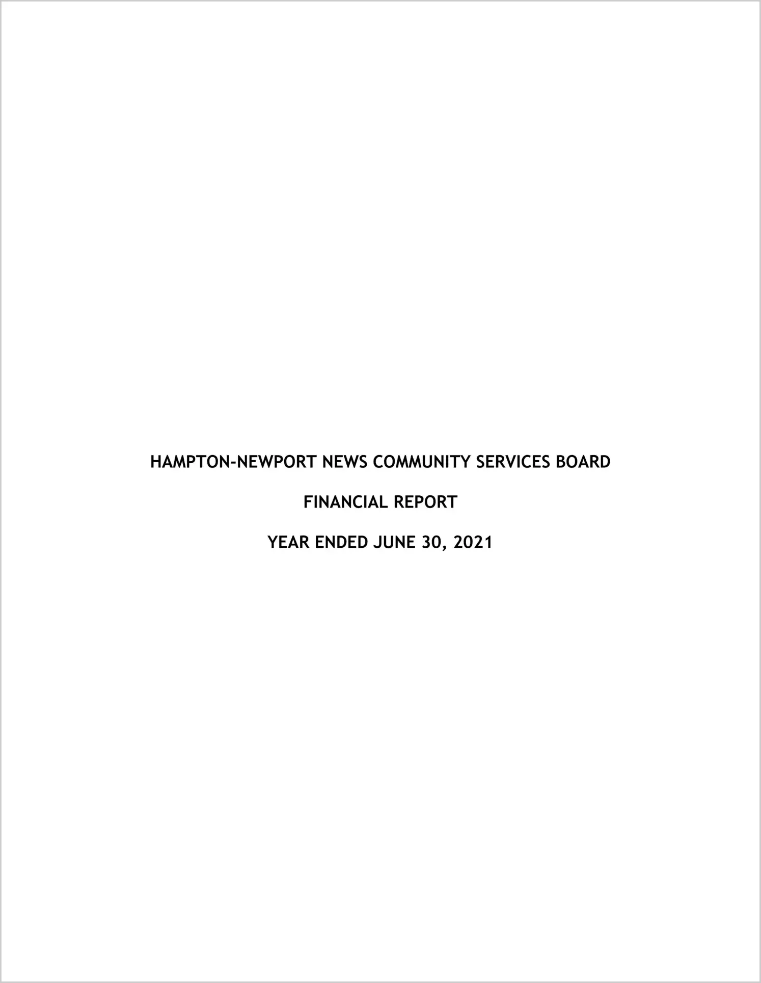 2021 ABC/Other Annual Financial Report  for Hampton-Newport News Community Services Board