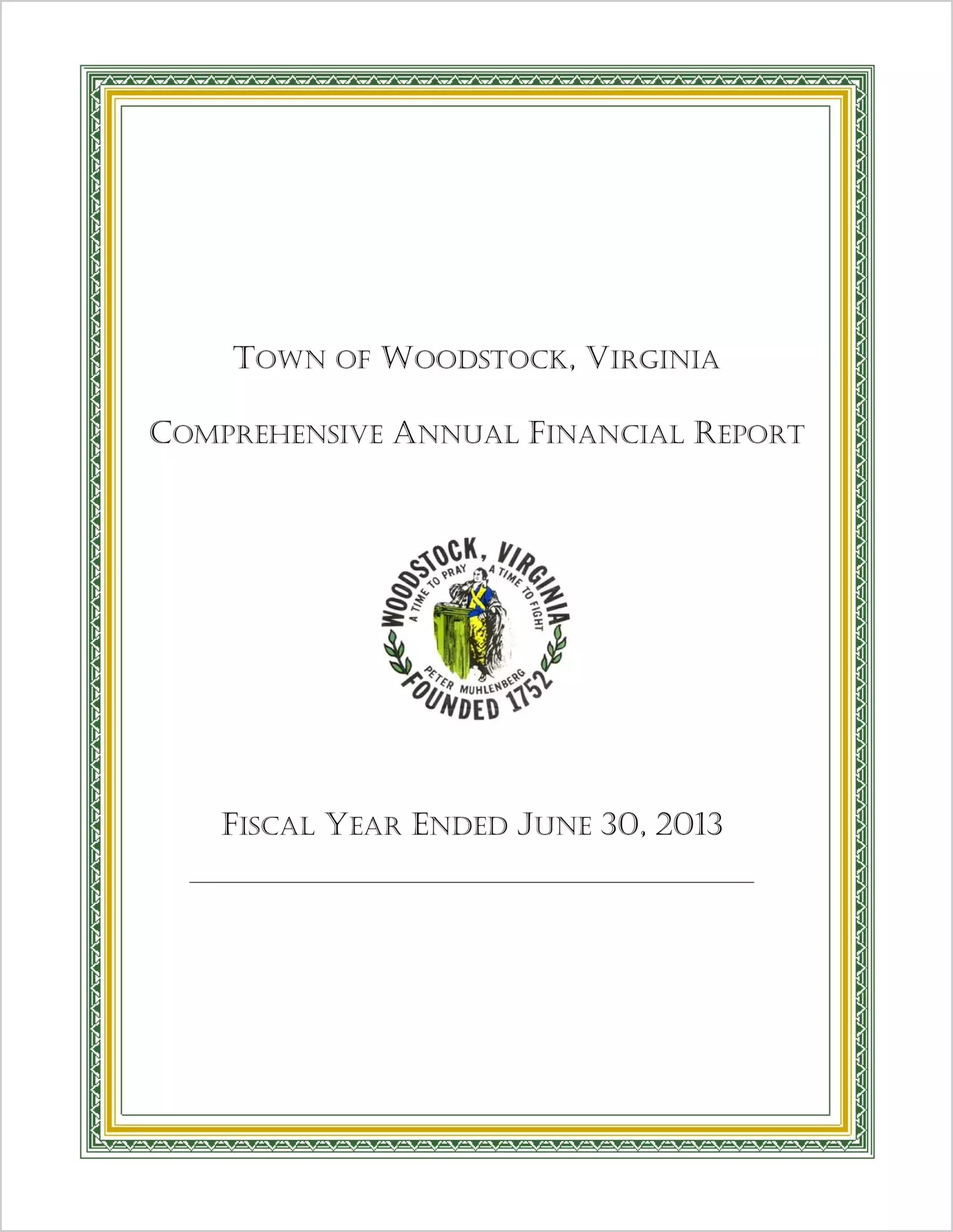 2013 Annual Financial Report for Town of Woodstock