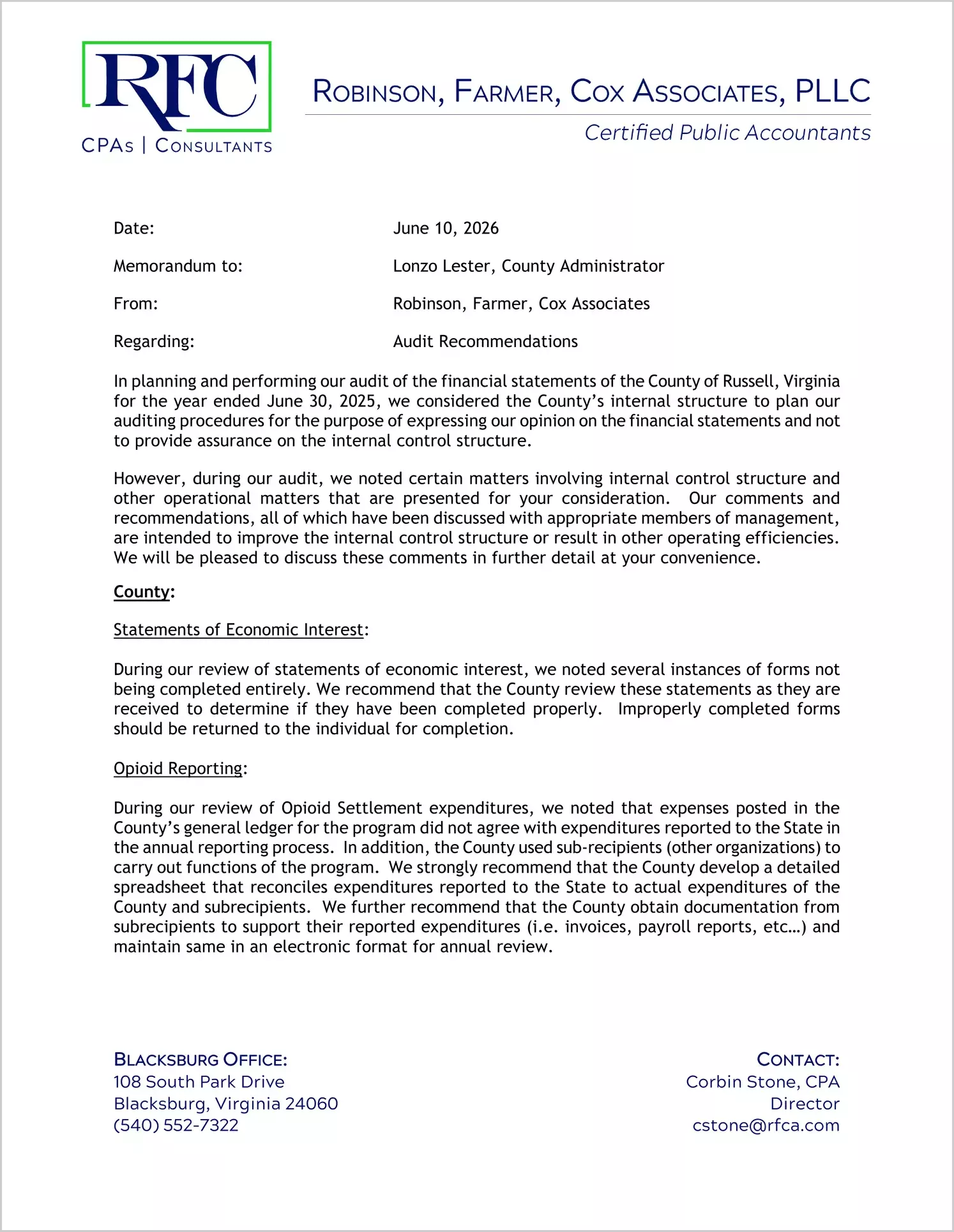 preview of 2025 Management Letter for County of Russell