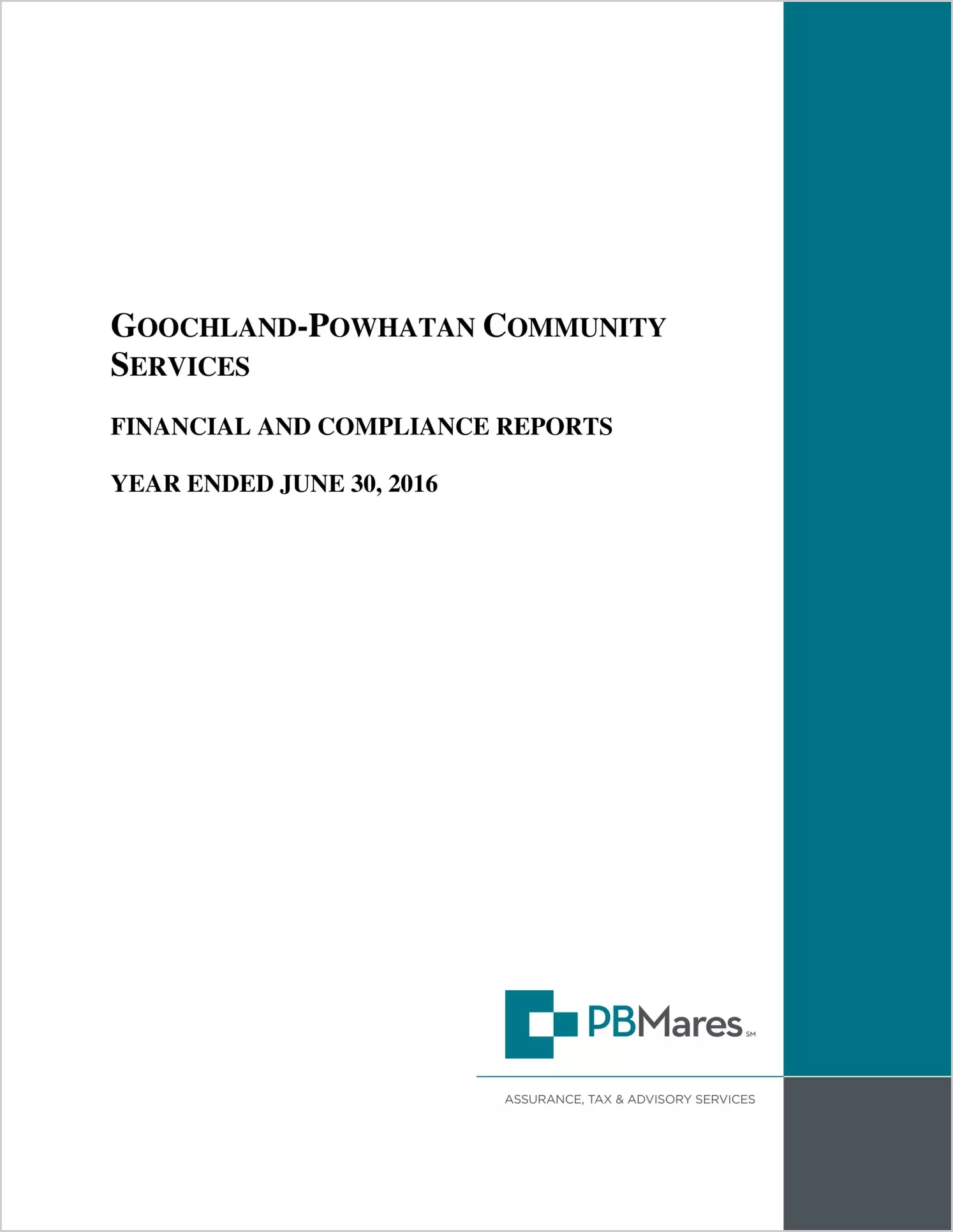 2016 ABC/Other Annual Financial Report  for Goochland-Powhatan Community Services