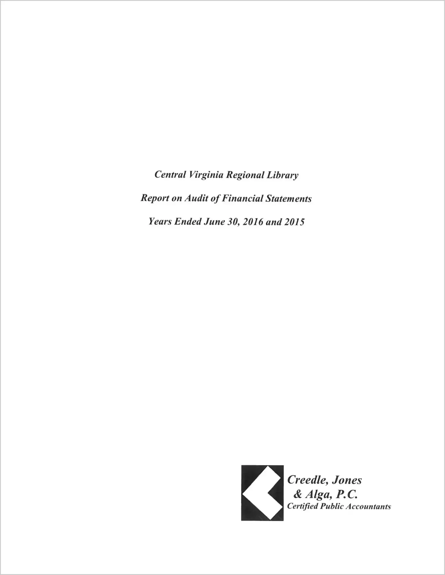 2016 ABC/Other Annual Financial Report  for Central Virginia Regional Library