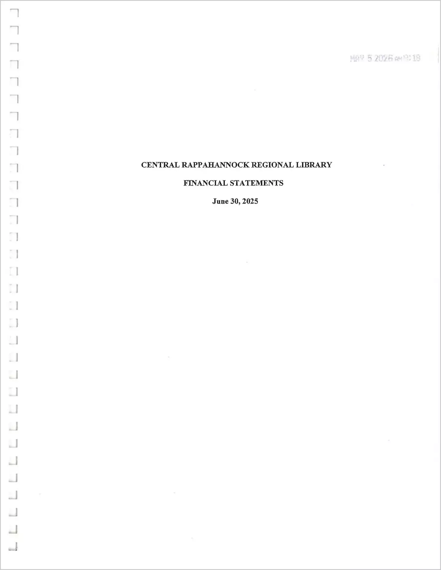 preview of 2025 ABC/Other Annual Financial Report for Central Rappahannock Regional Library