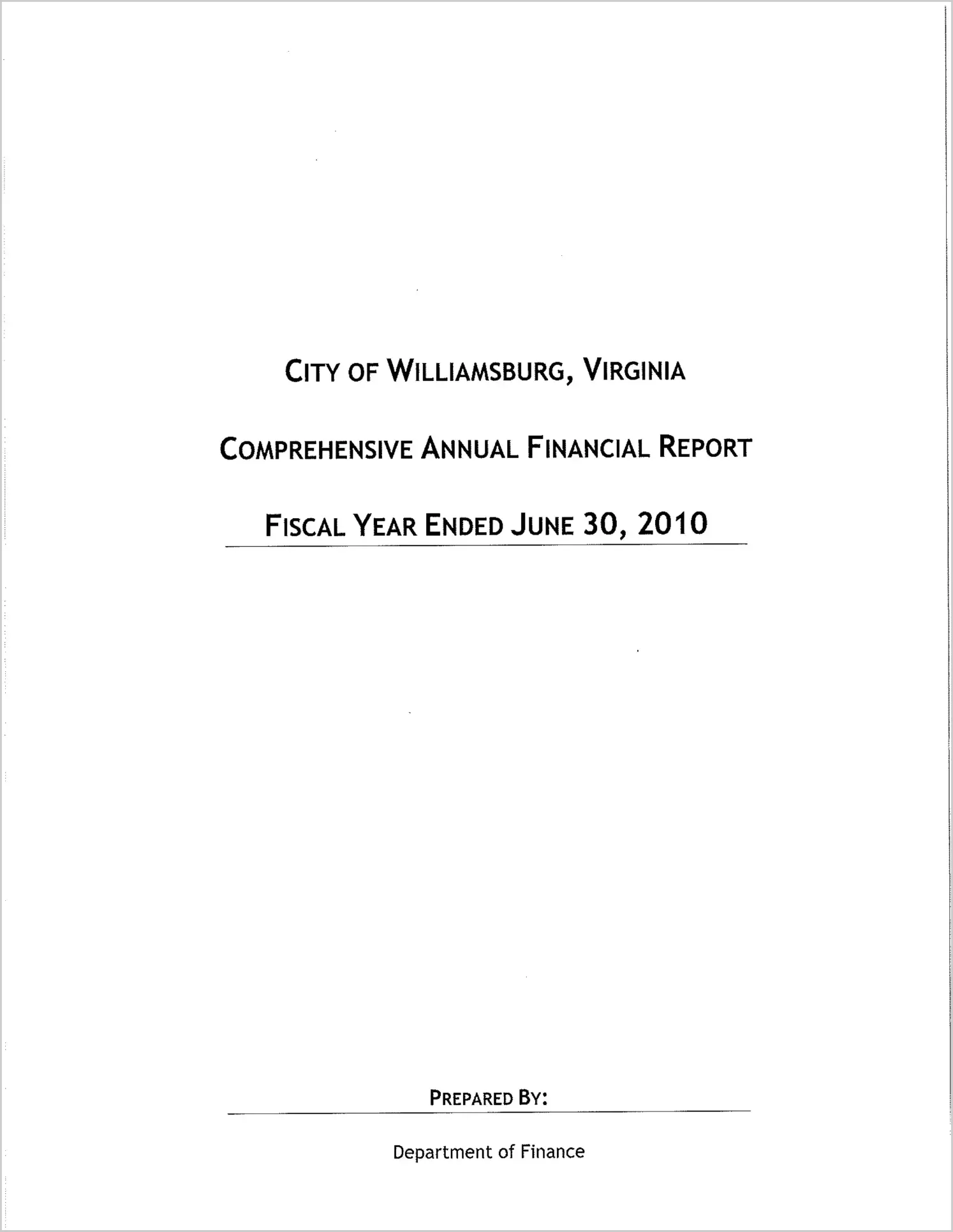2010 Annual Financial Report for City of Williamsburg