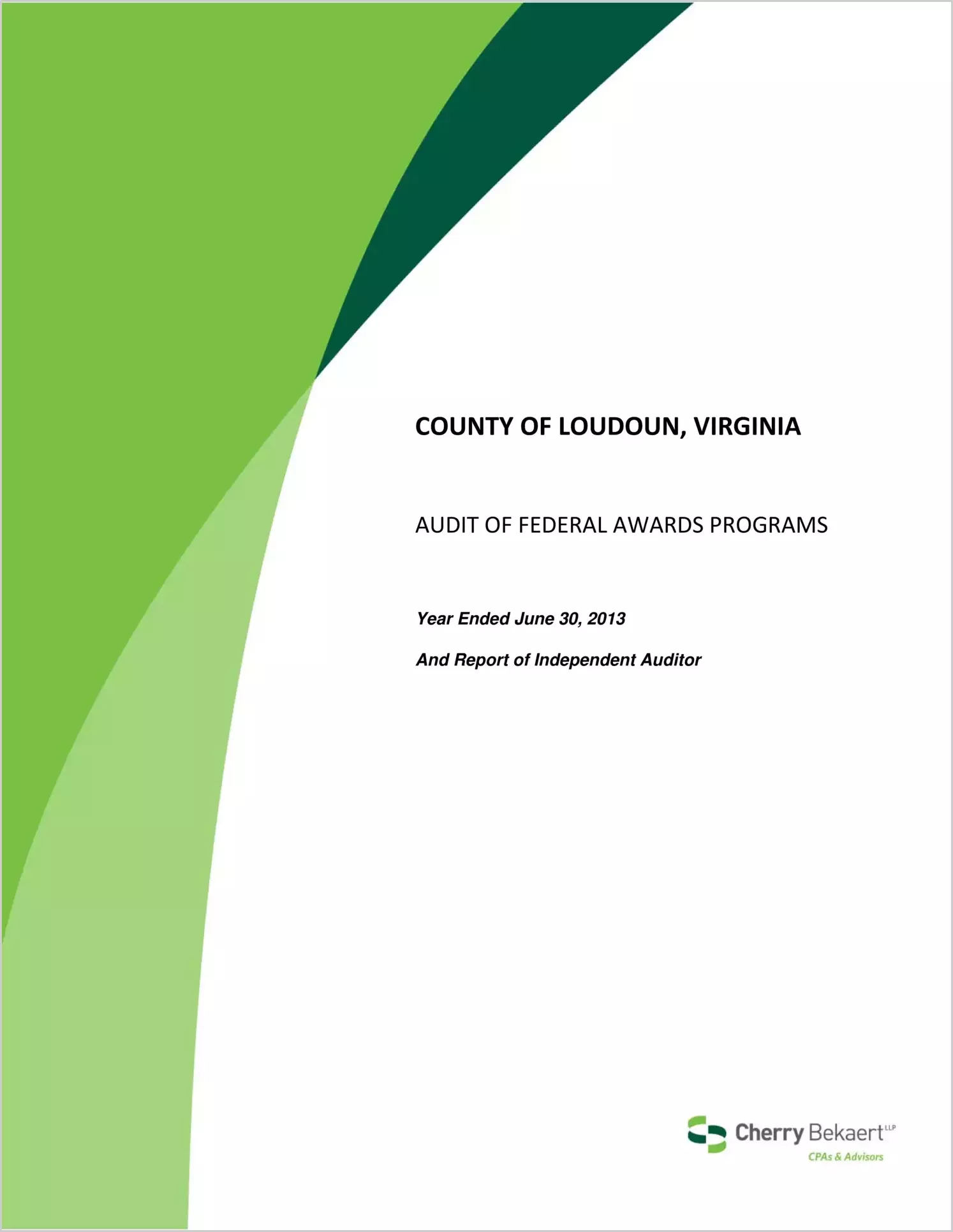 2013 Internal Control and Compliance Report for County of Loudoun