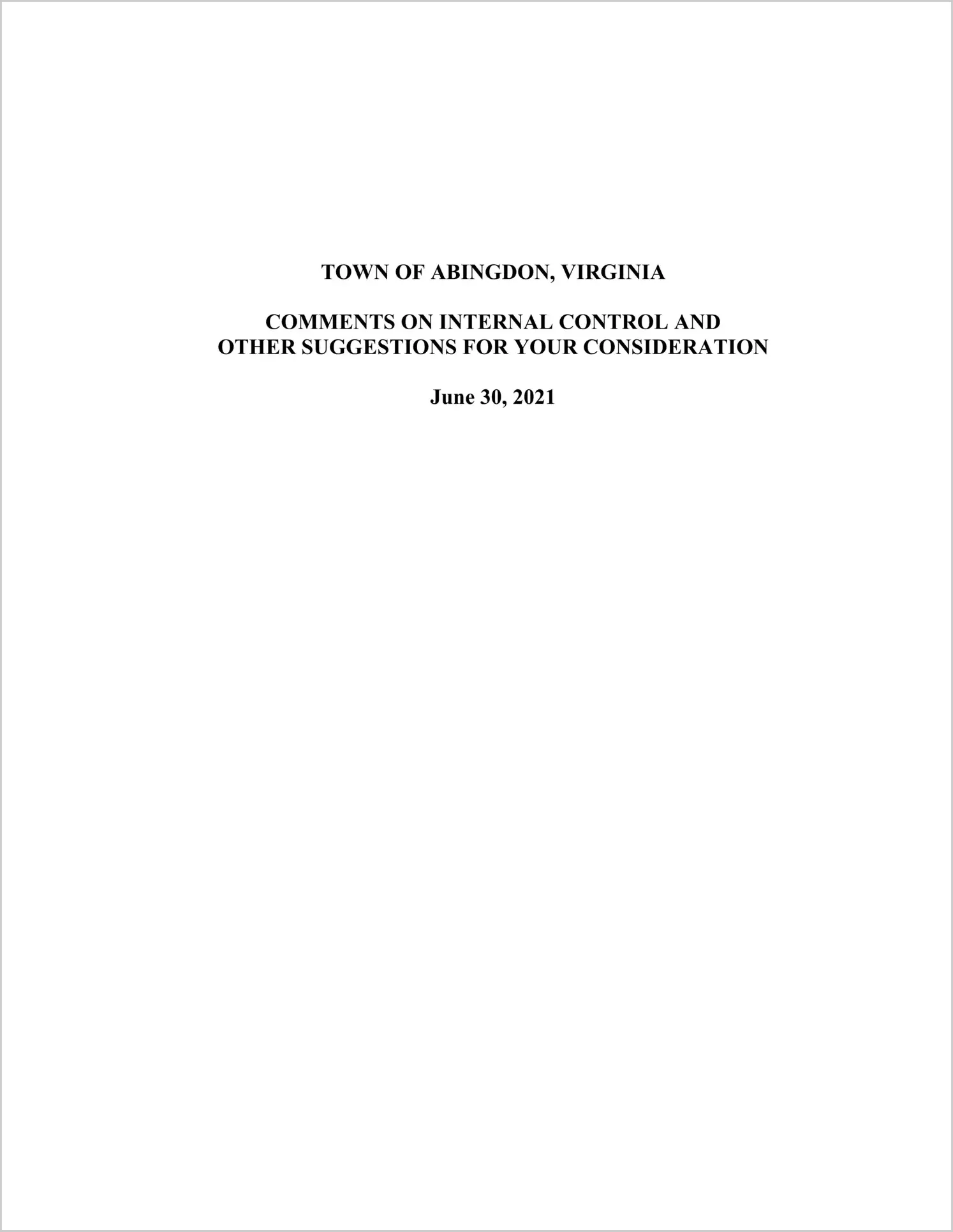 preview of 2021 Management Letter for Town of Abingdon