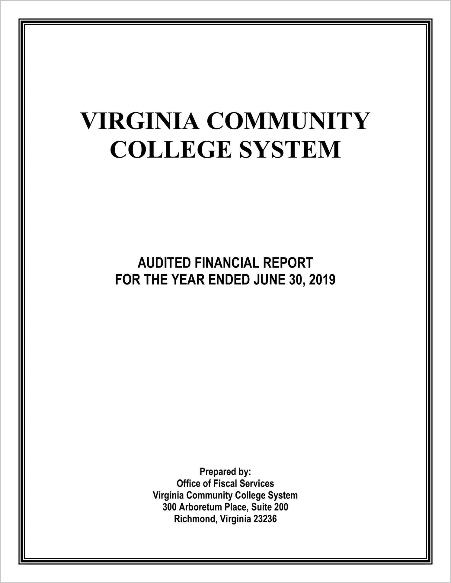 Virginia Community College System Financial Statements for the year ended June 30, 2019