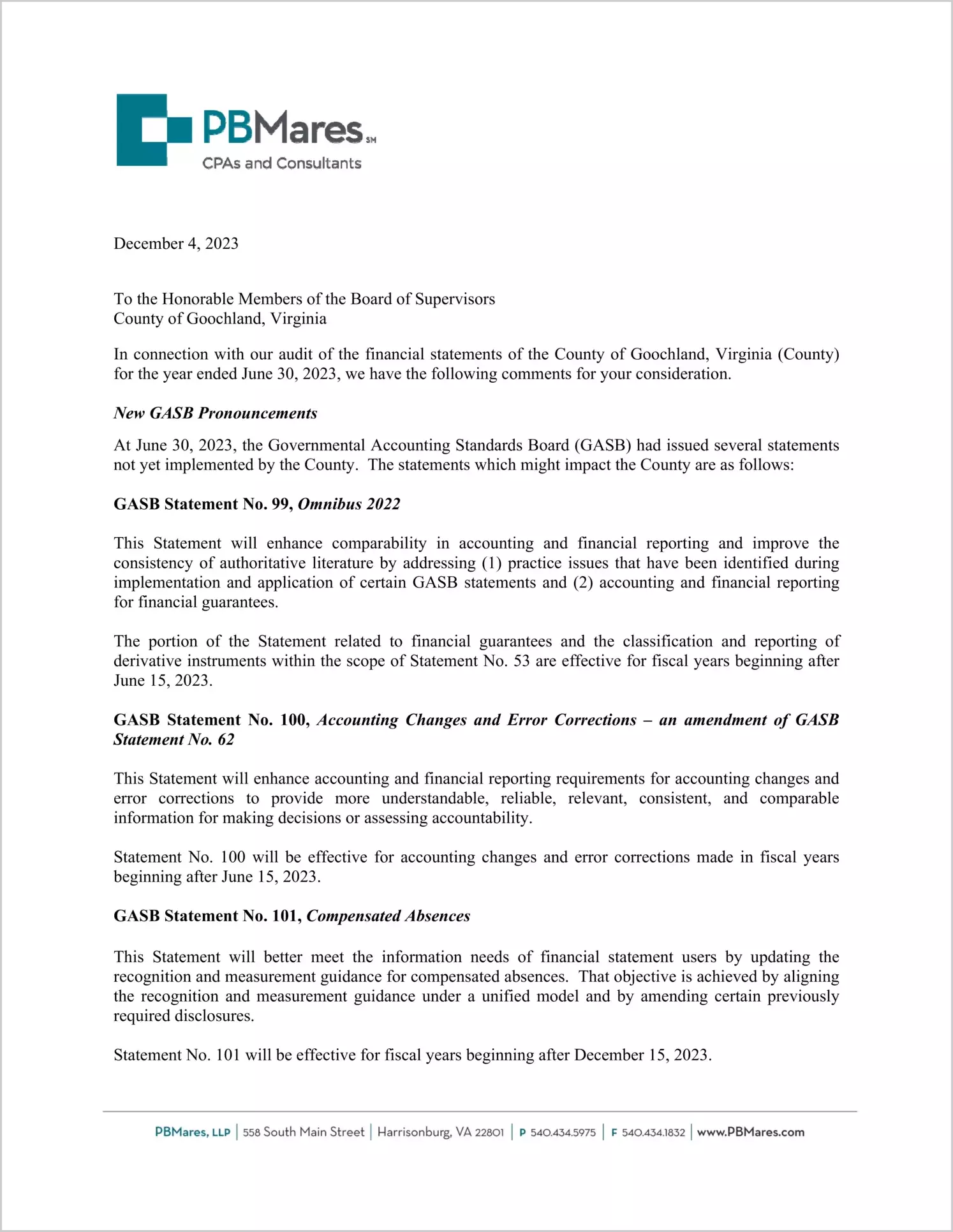 preview of 2023 Management Letter for County of Goochland