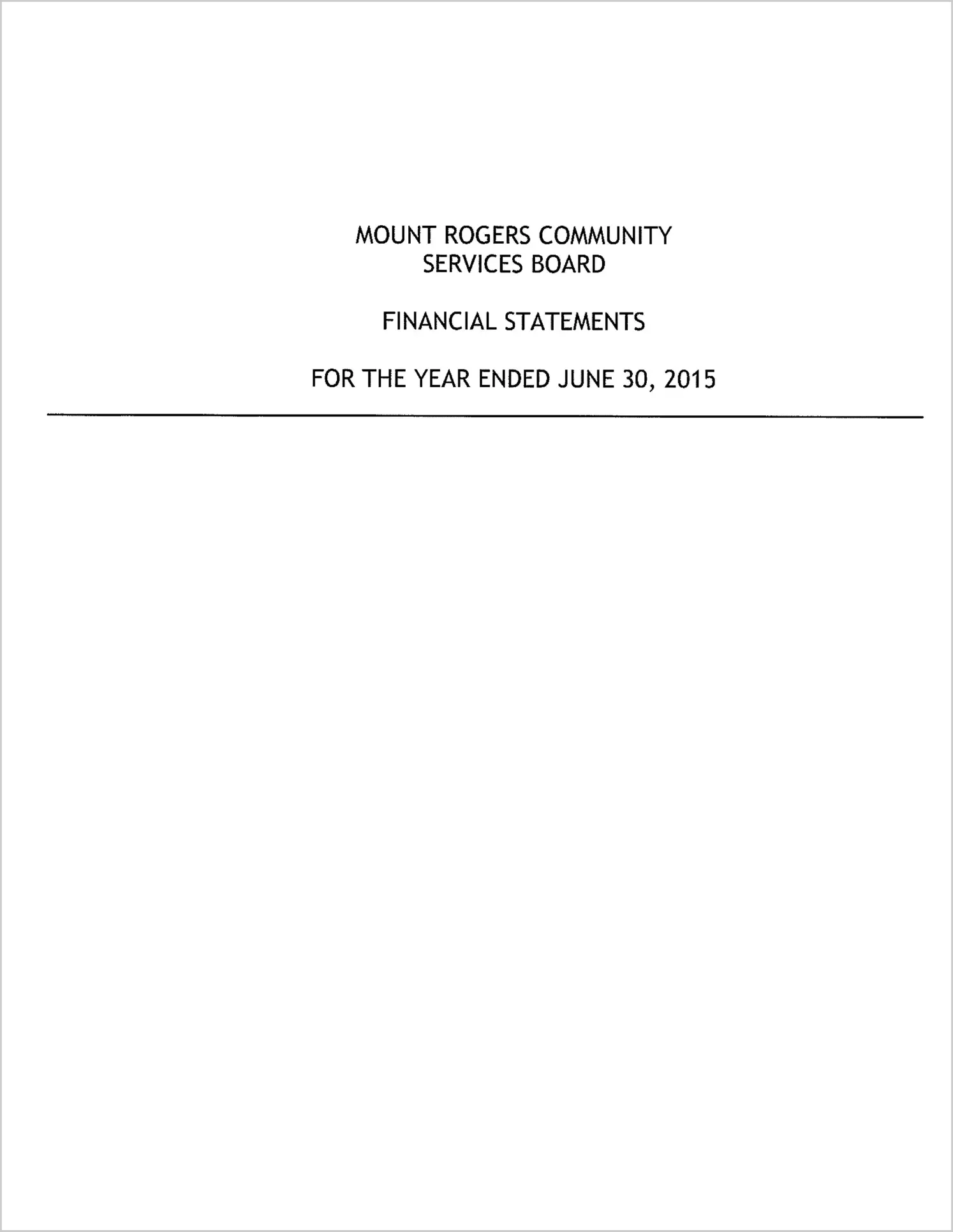 2015 ABC/Other Annual Financial Report  for Mount Rogers Community Services Board