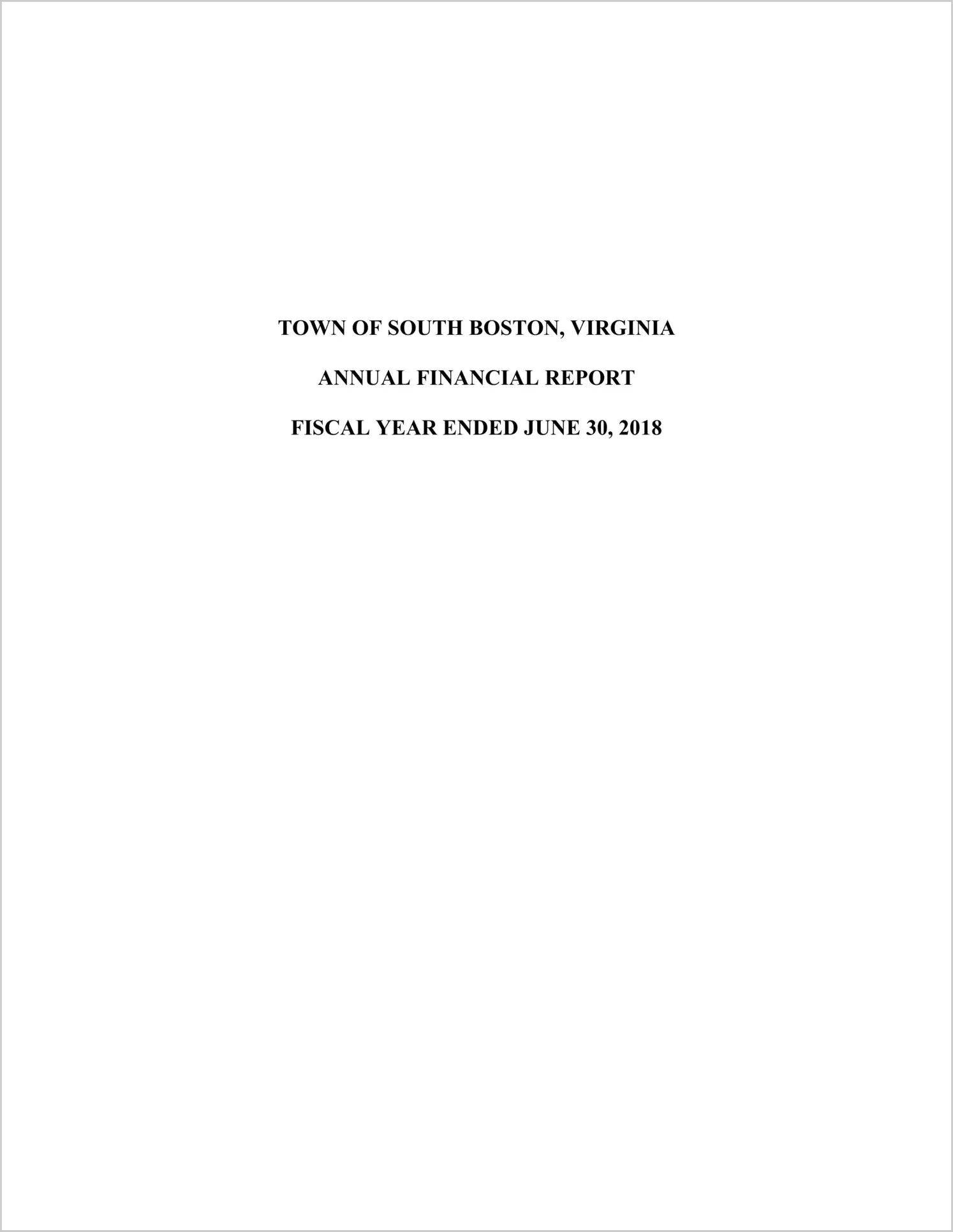 2018 Annual Financial Report for Town of South Boston