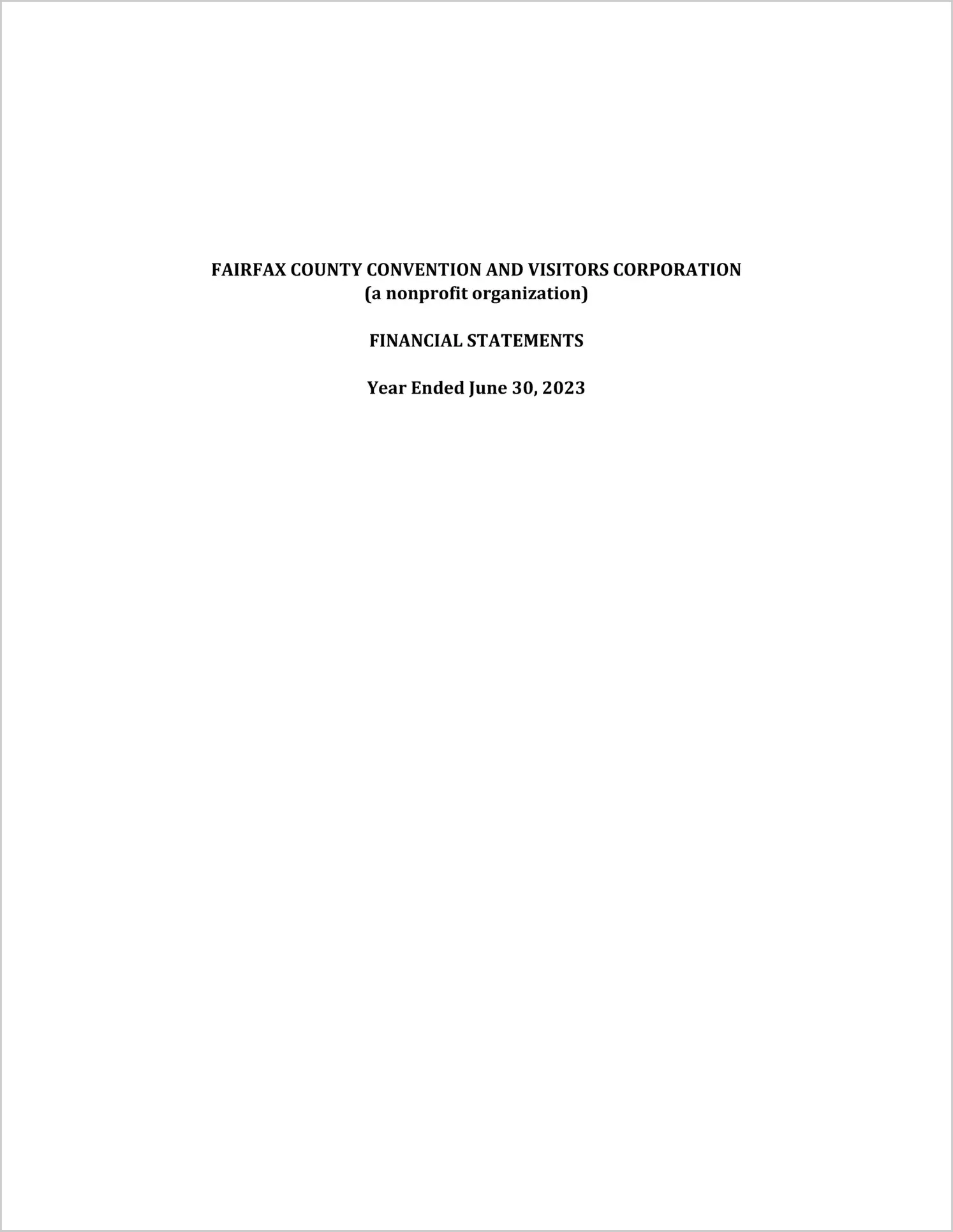 preview of 2023 ABC/Other Annual Financial Report for Fairfax County Convention and Visitors Corporation