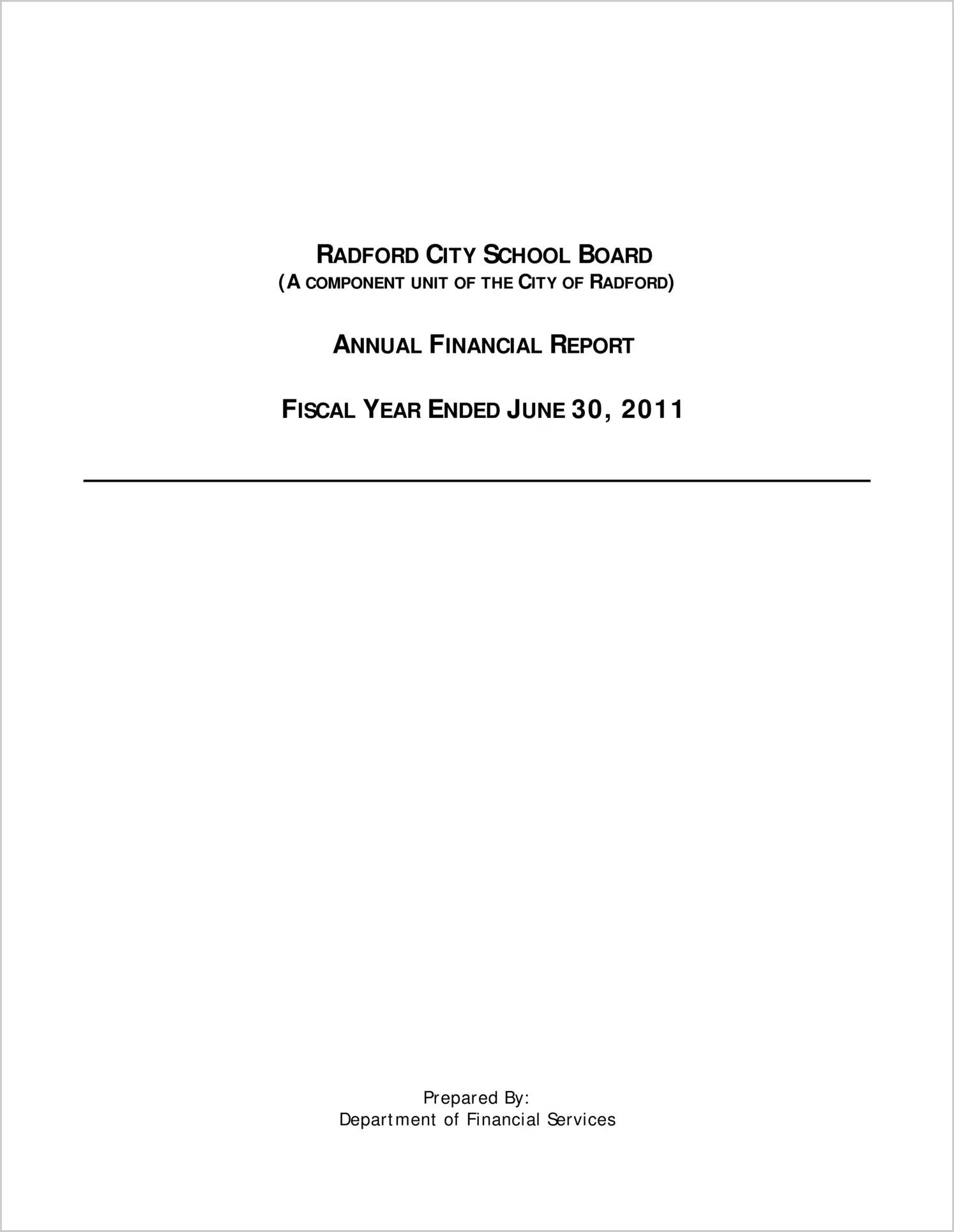 2011 Public Schools Annual Financial Report for City of Radford