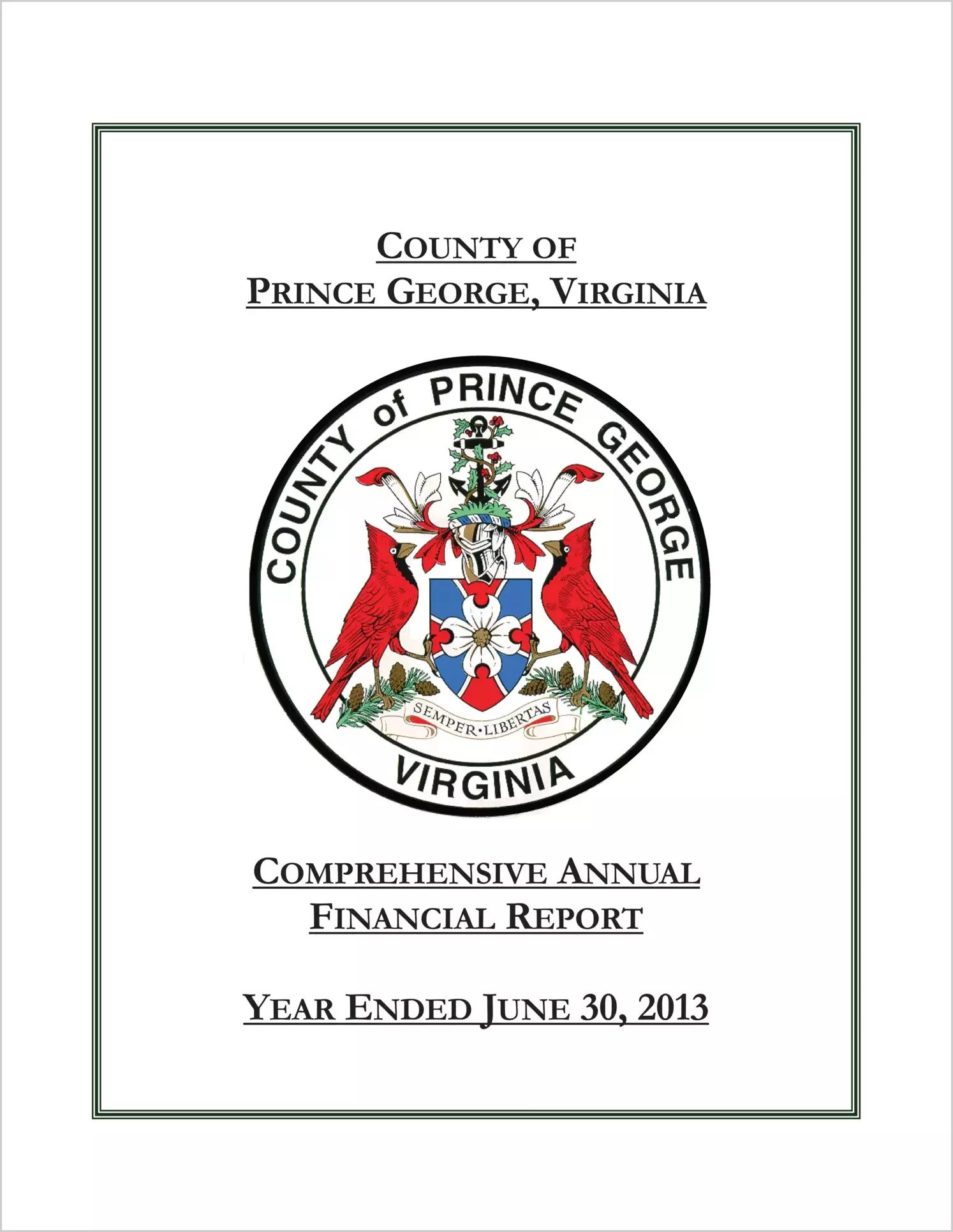 2013 Annual Financial Report for County of Prince George