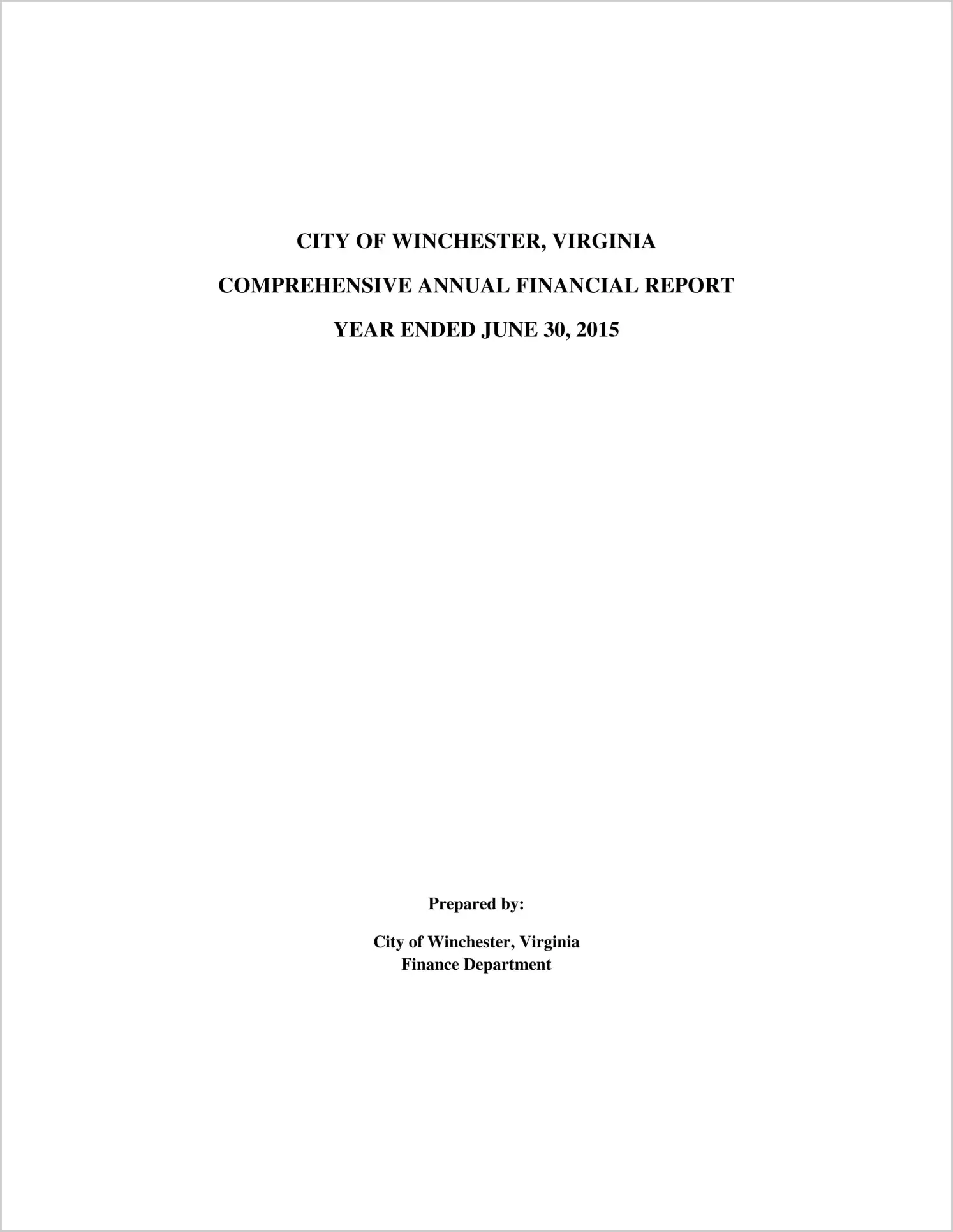 2015 Annual Financial Report for City of Winchester