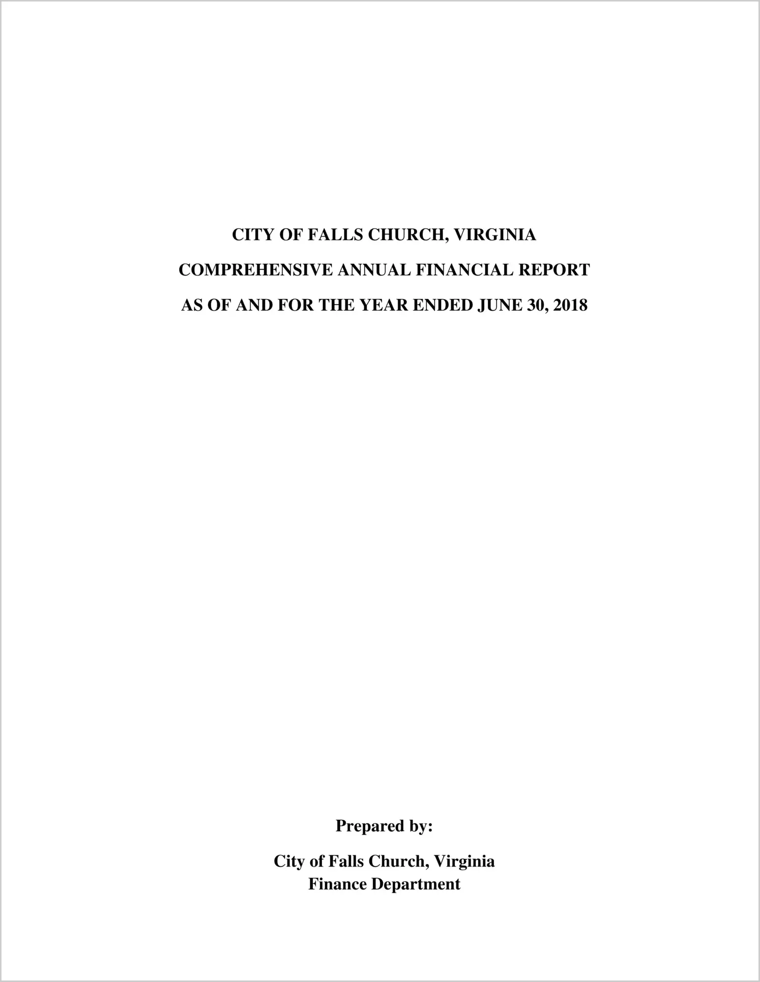 2018 Annual Financial Report for City of Falls Church