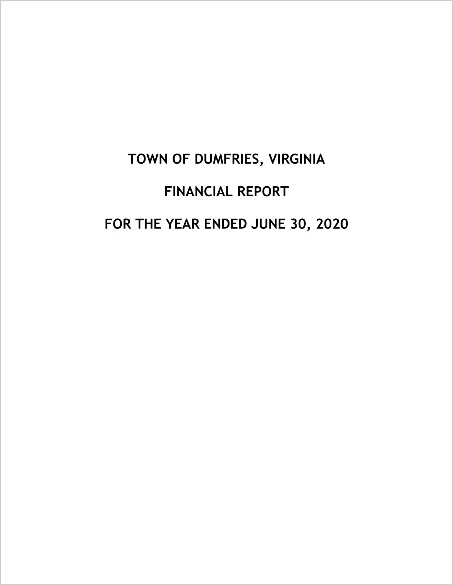 2020 Annual Financial Report for Town of Dumfries