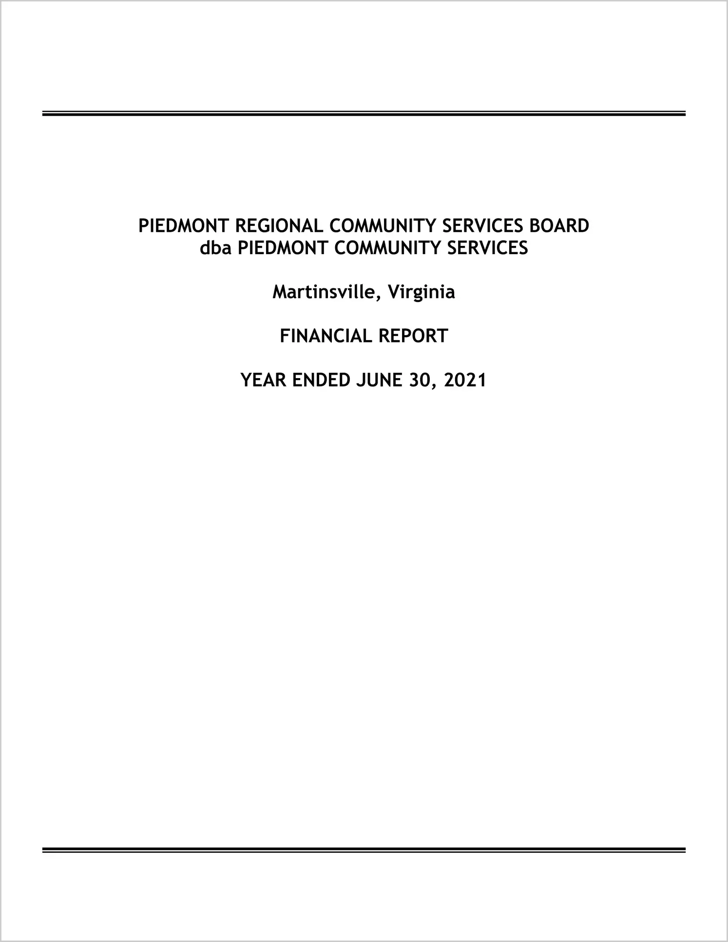 2021 ABC/Other Annual Financial Report  for Piedmont Community Services Board