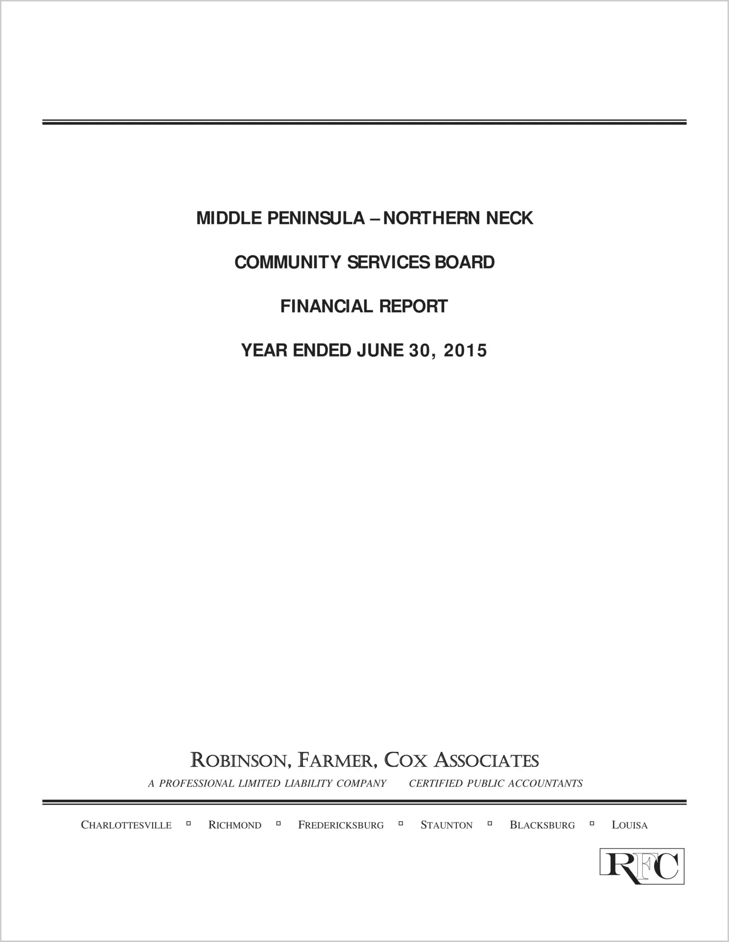 2015 ABC/Other Annual Financial Report  for Middle Peninsula Northern Neck Community Services Board