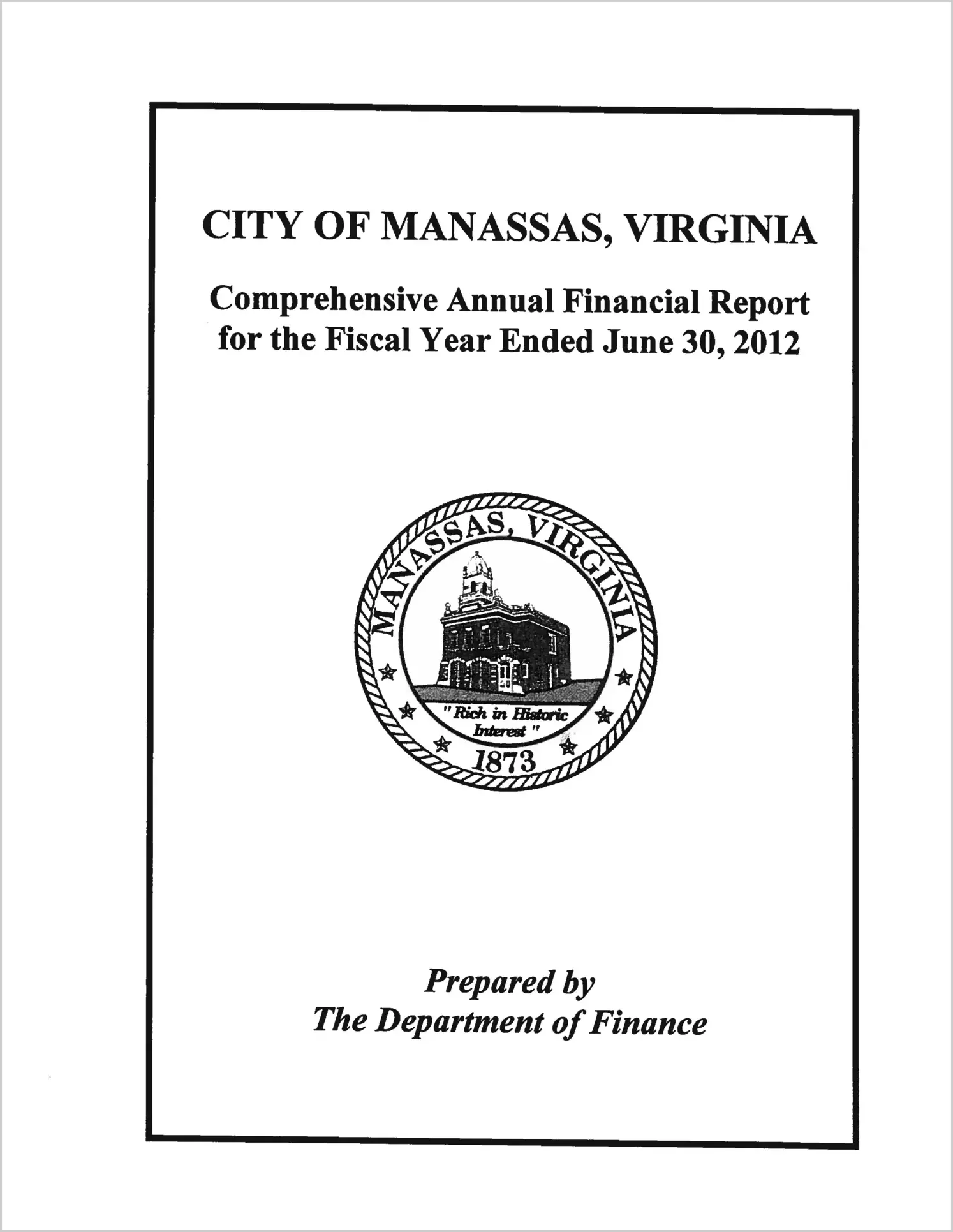 2012 Annual Financial Report for City of Manassas