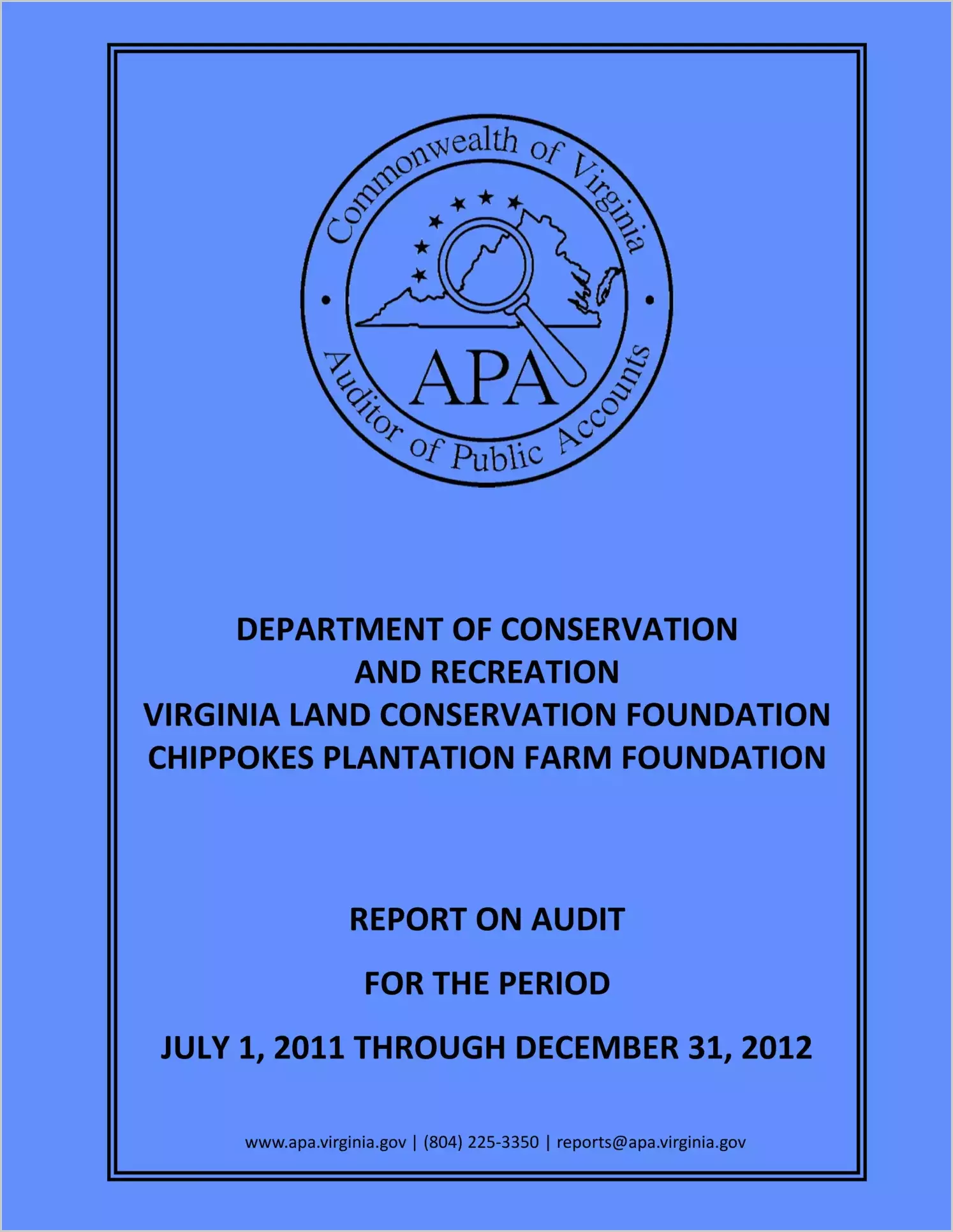Department of Conservation and Recreation Report on Audit for the Period July 1, 2011 through December 31, 2012