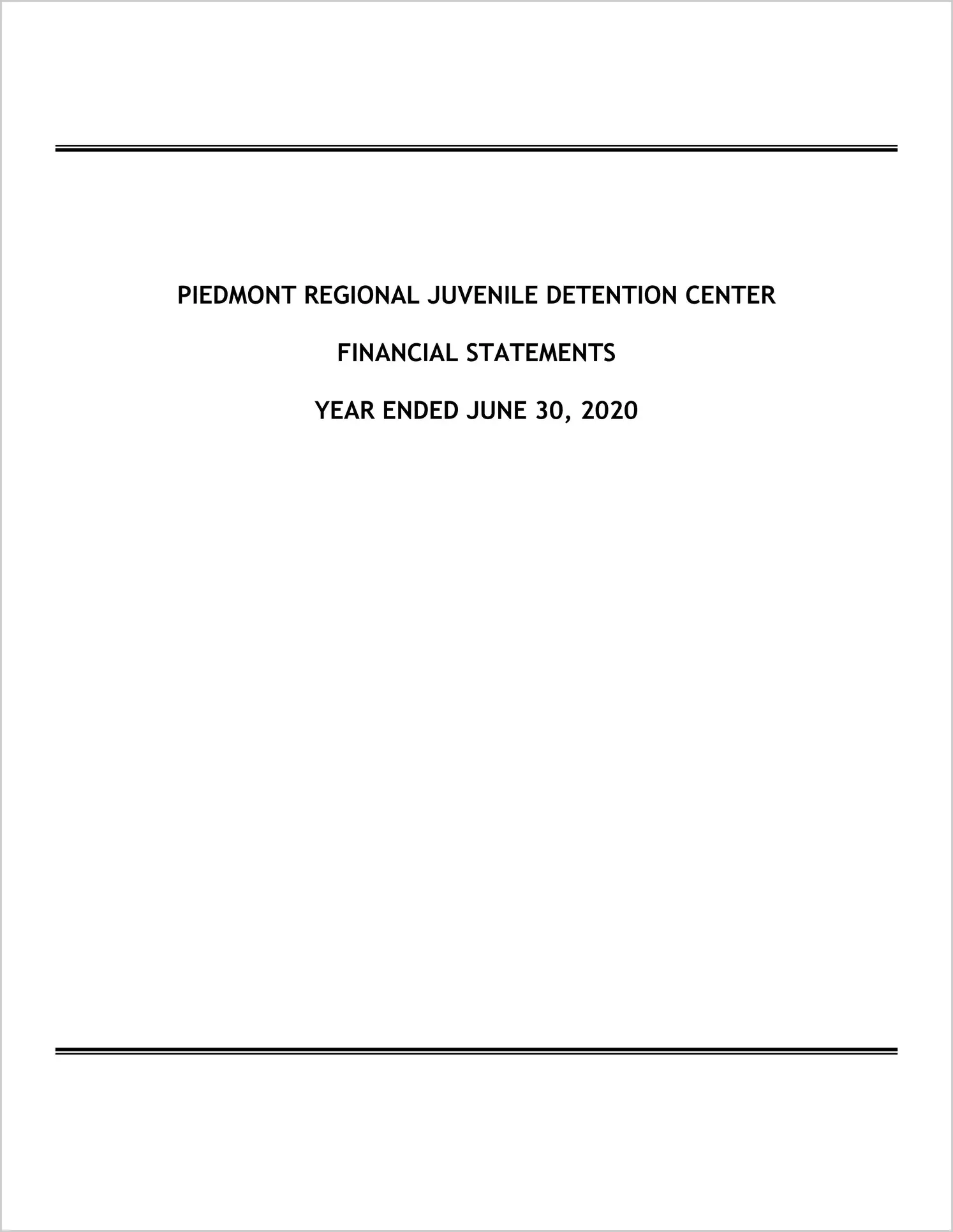 2020 ABC/Other Annual Financial Report  for Piedmont Regional Juvenile Detention Center