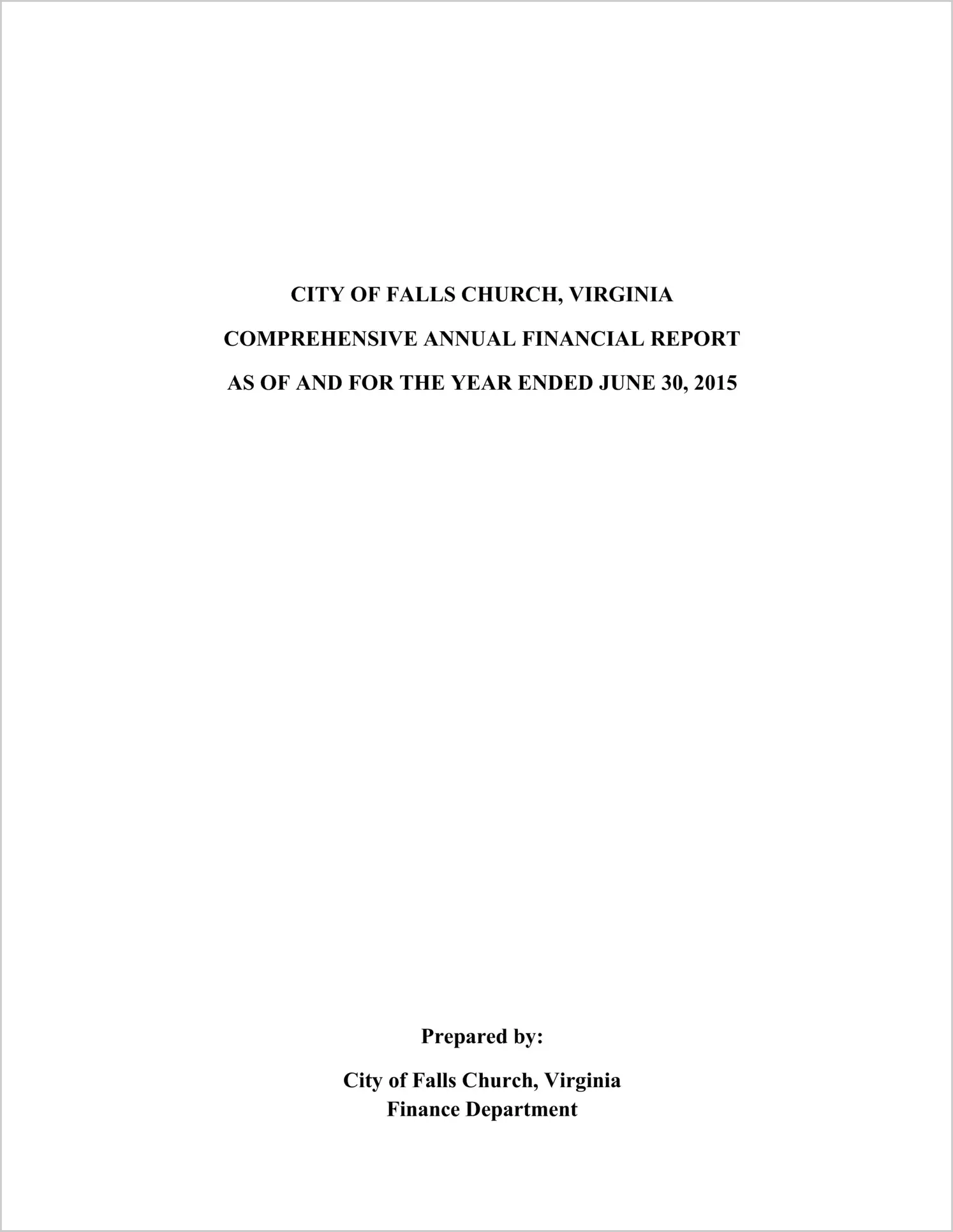 2015 Annual Financial Report for City of Falls Church