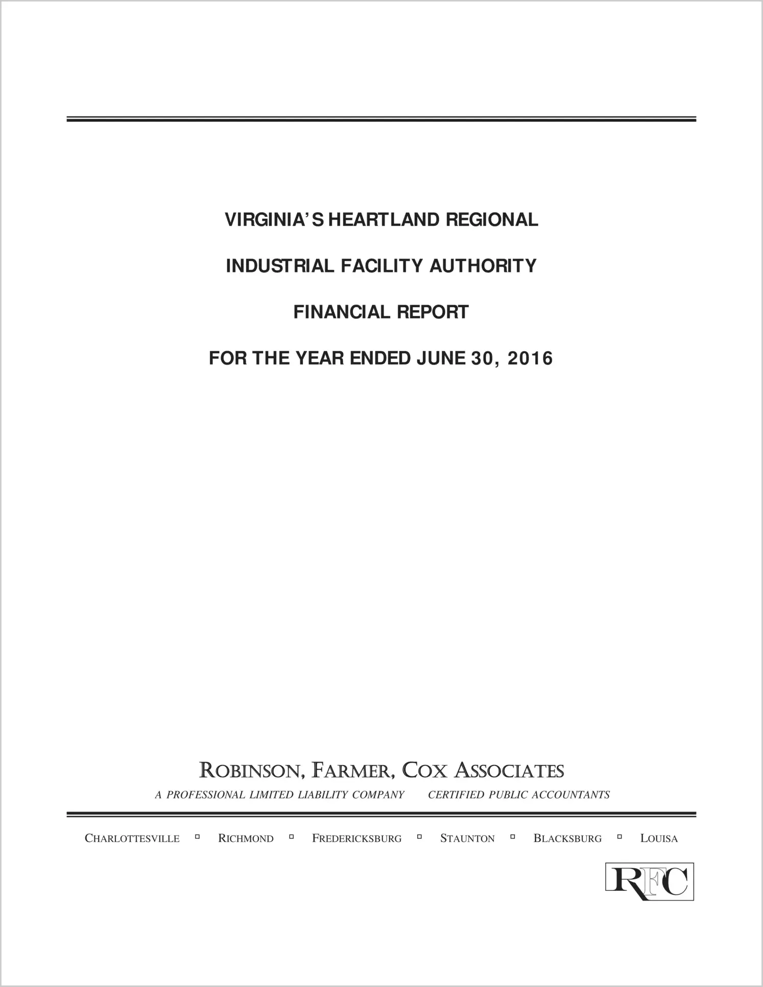 2016 Other Annual Financial Report for Virginia Heartland Regional Industrial Facility Authority