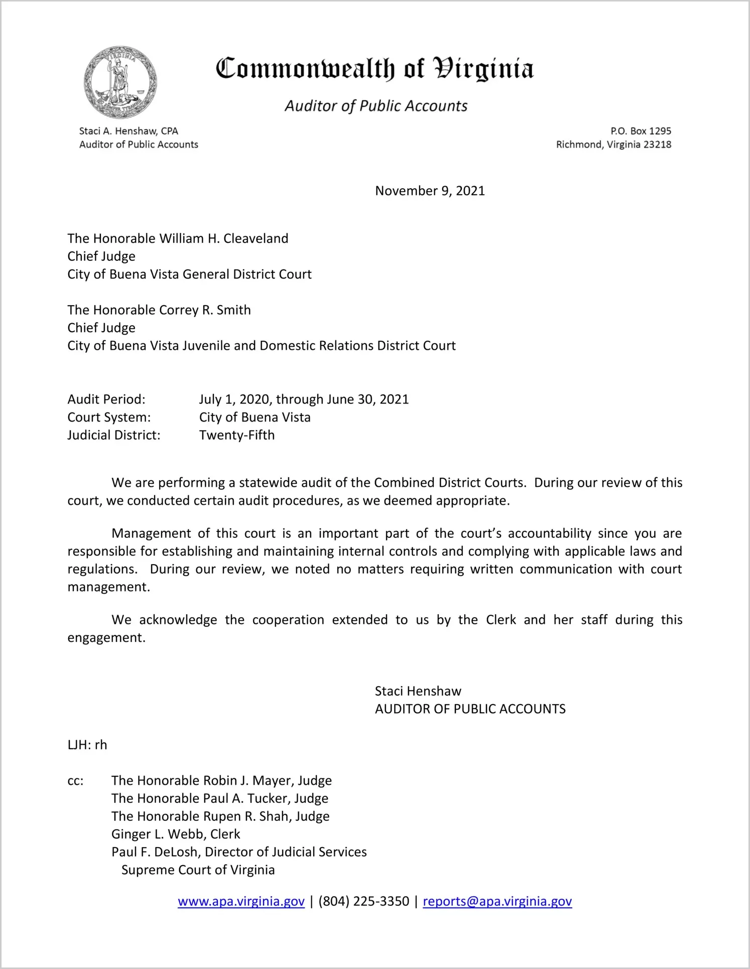 Combined District Court for the City of Buena Vista for the period July 1, 2020 through June 30, 2021