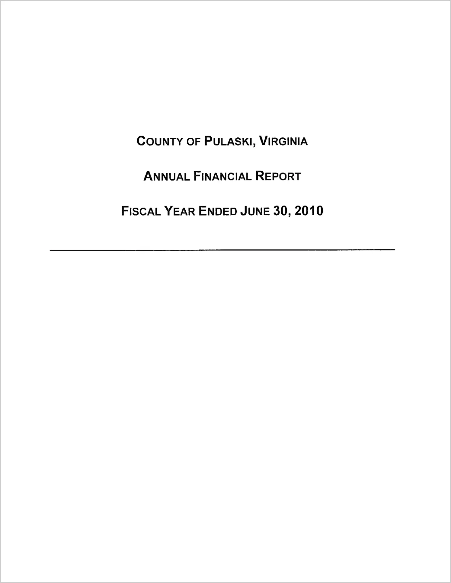 2010 Annual Financial Report for County of Pulaski