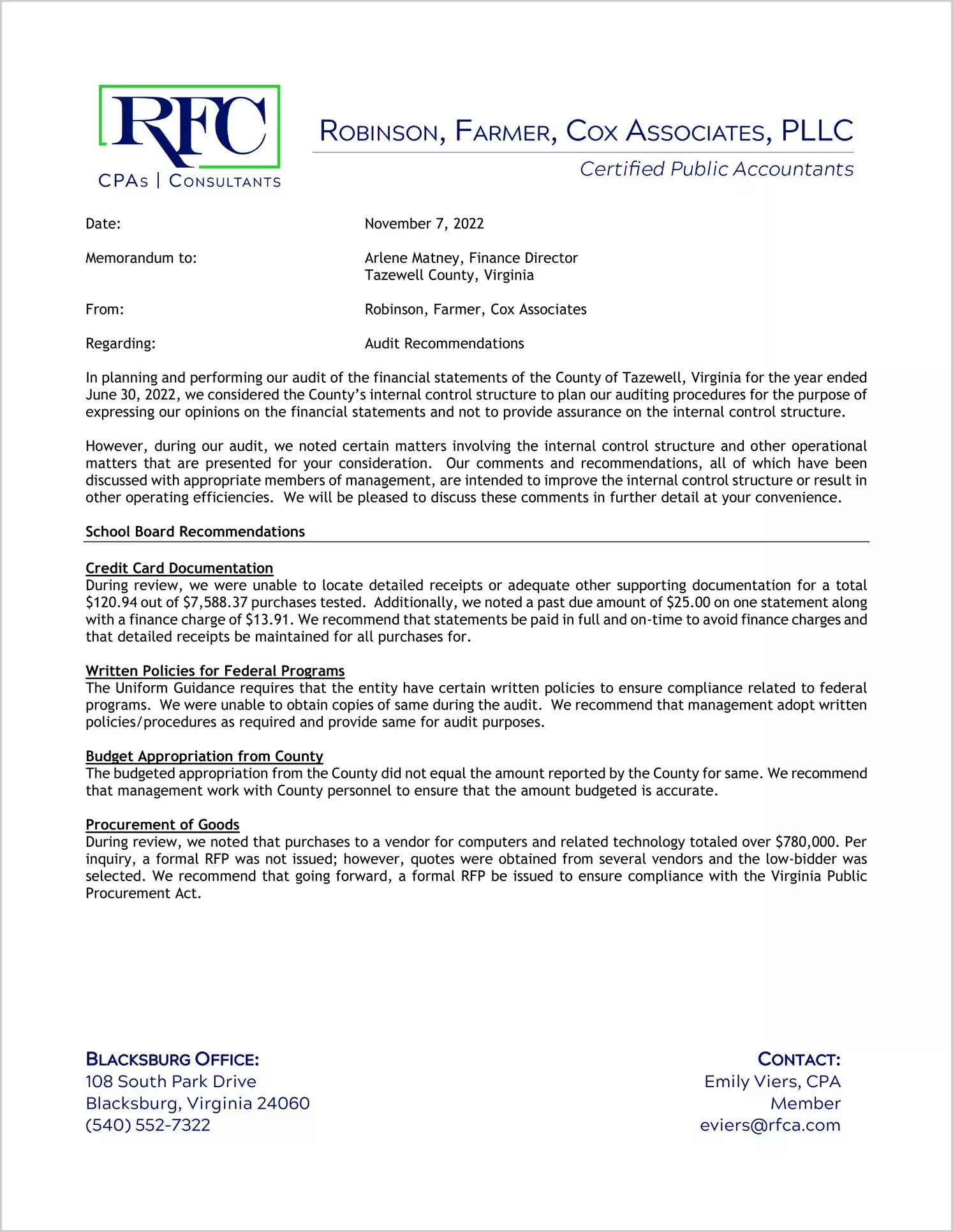 preview of 2022 Management Letter for County of Tazewell