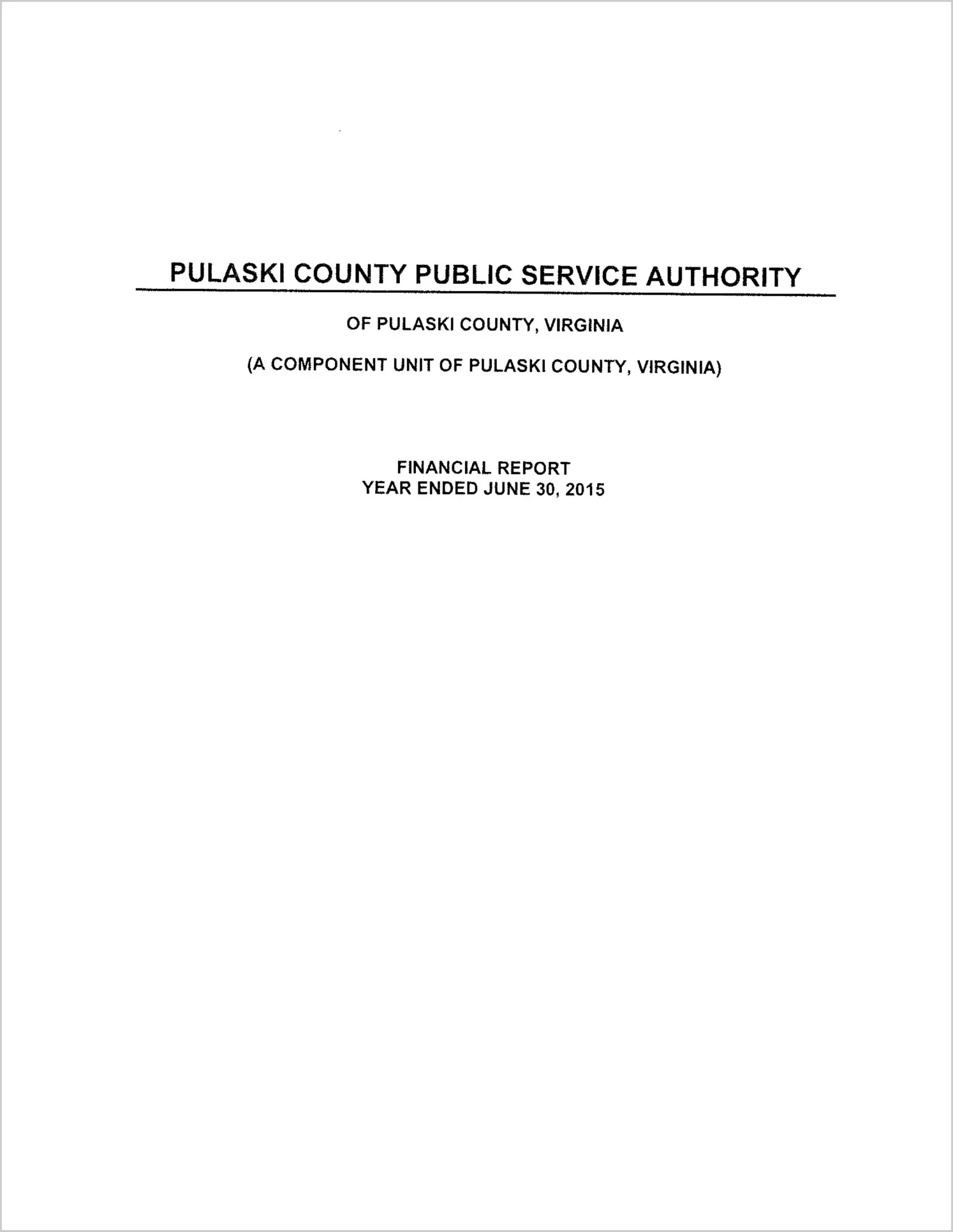 preview of 2015 ABC/Other Annual Financial Report for Pulaski County Public Service Authority