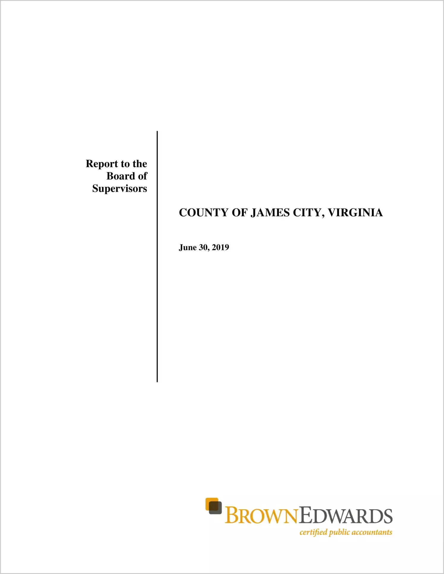 2019 Management Letter for County of James City