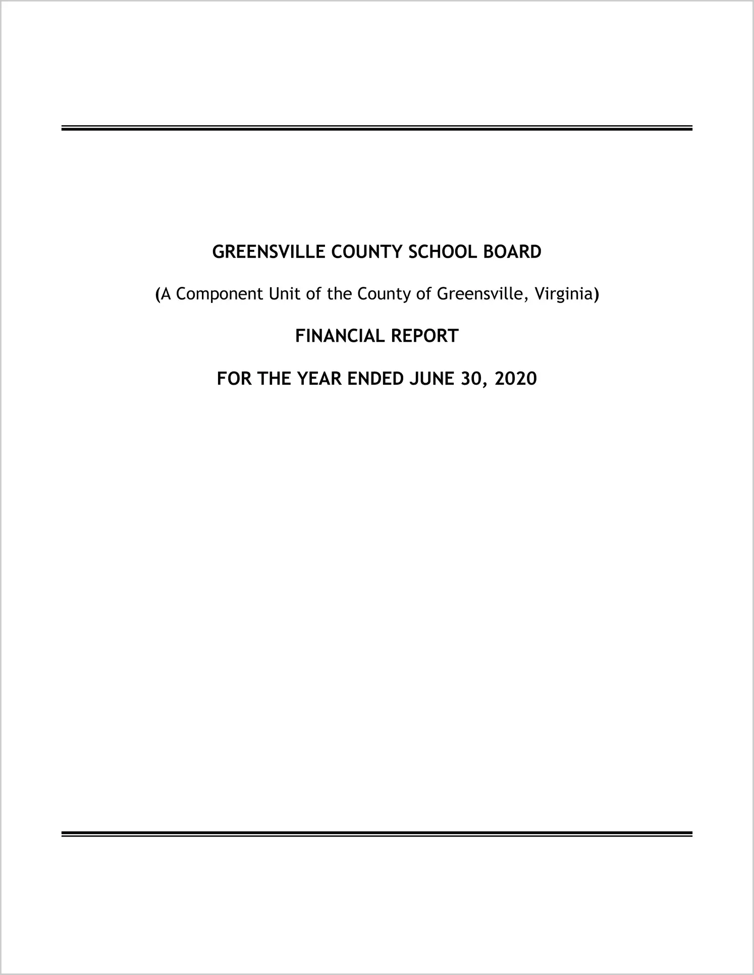 2020 Public Schools Annual Financial Report for County of Greensville