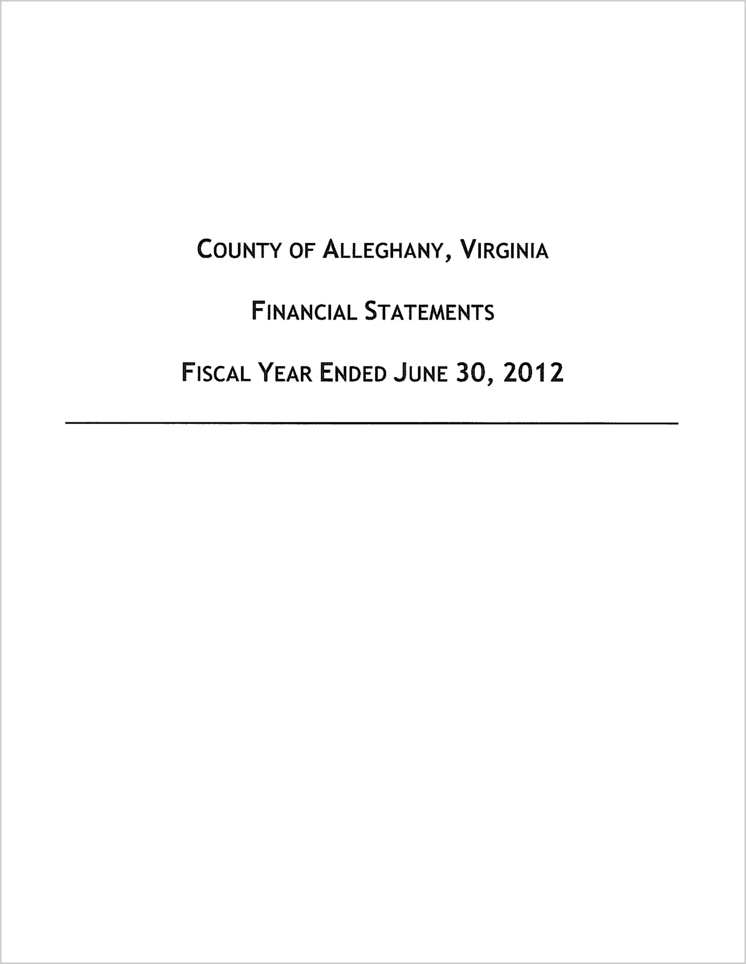 2012 Annual Financial Report for County of Alleghany